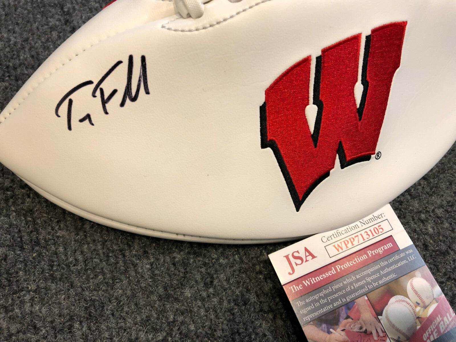 Wisconsin Badgers Troy Fumagalli Autographed Signed Logo Football Jsa Coa