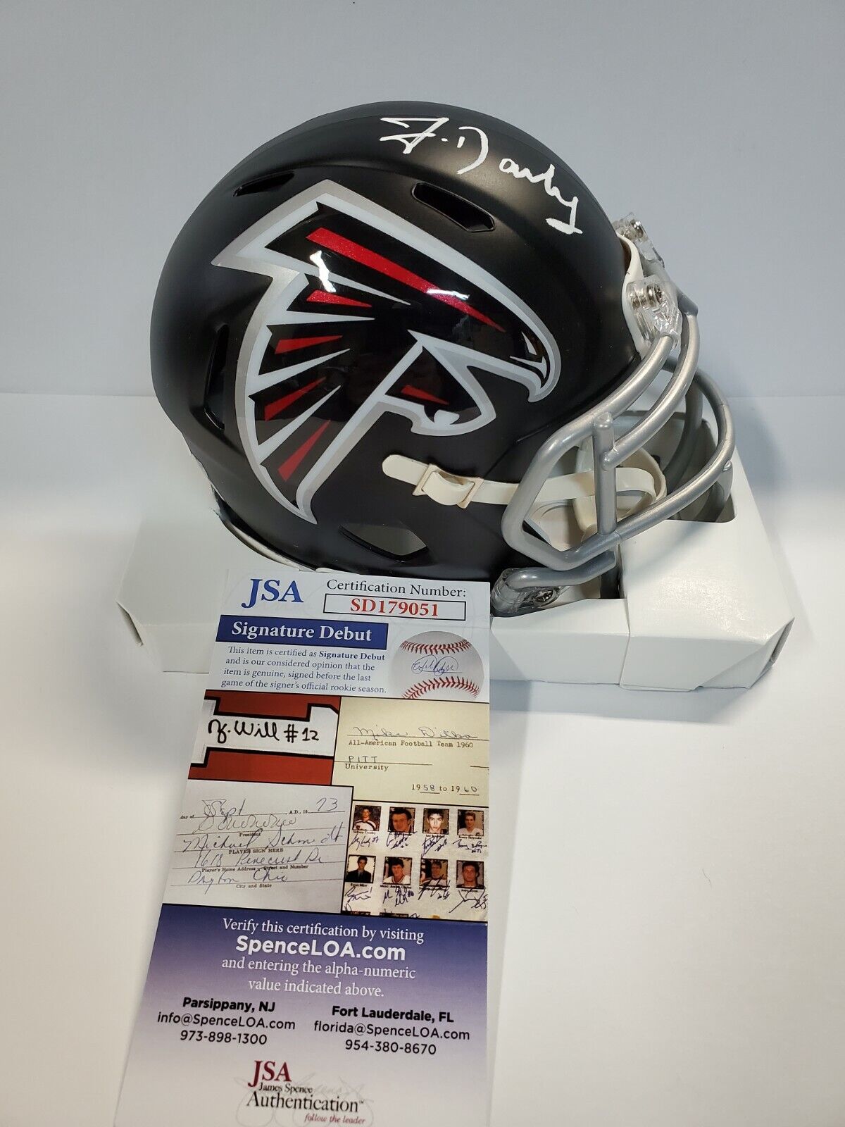Atlanta Falcons Frank Darby Autographed Signed Speed Mini Helmet Jsa Coa