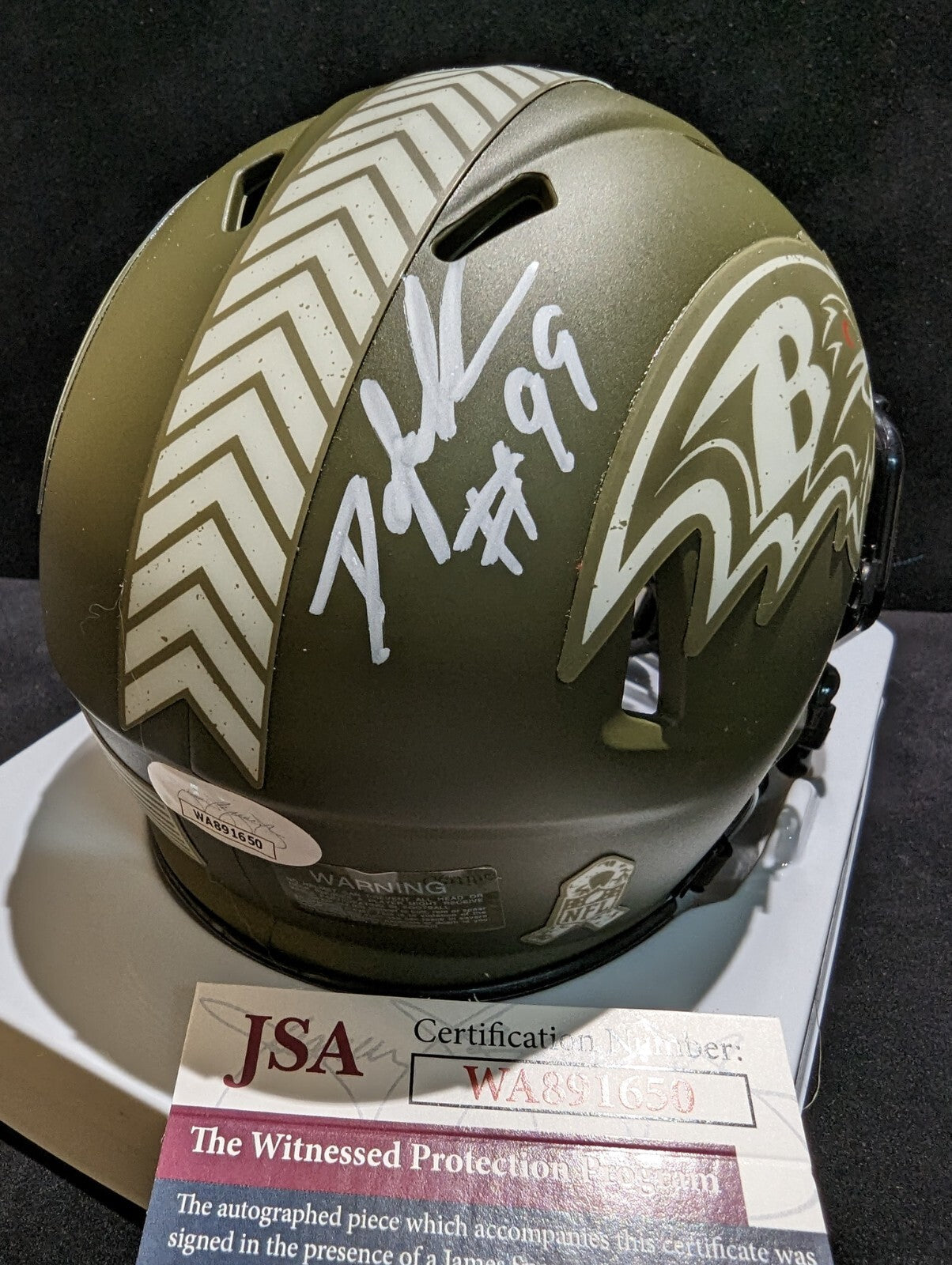 Baltimore Ravens Odafe Jayson Oweh Autographed Signed Salute Mini Helmet Jsa Coa