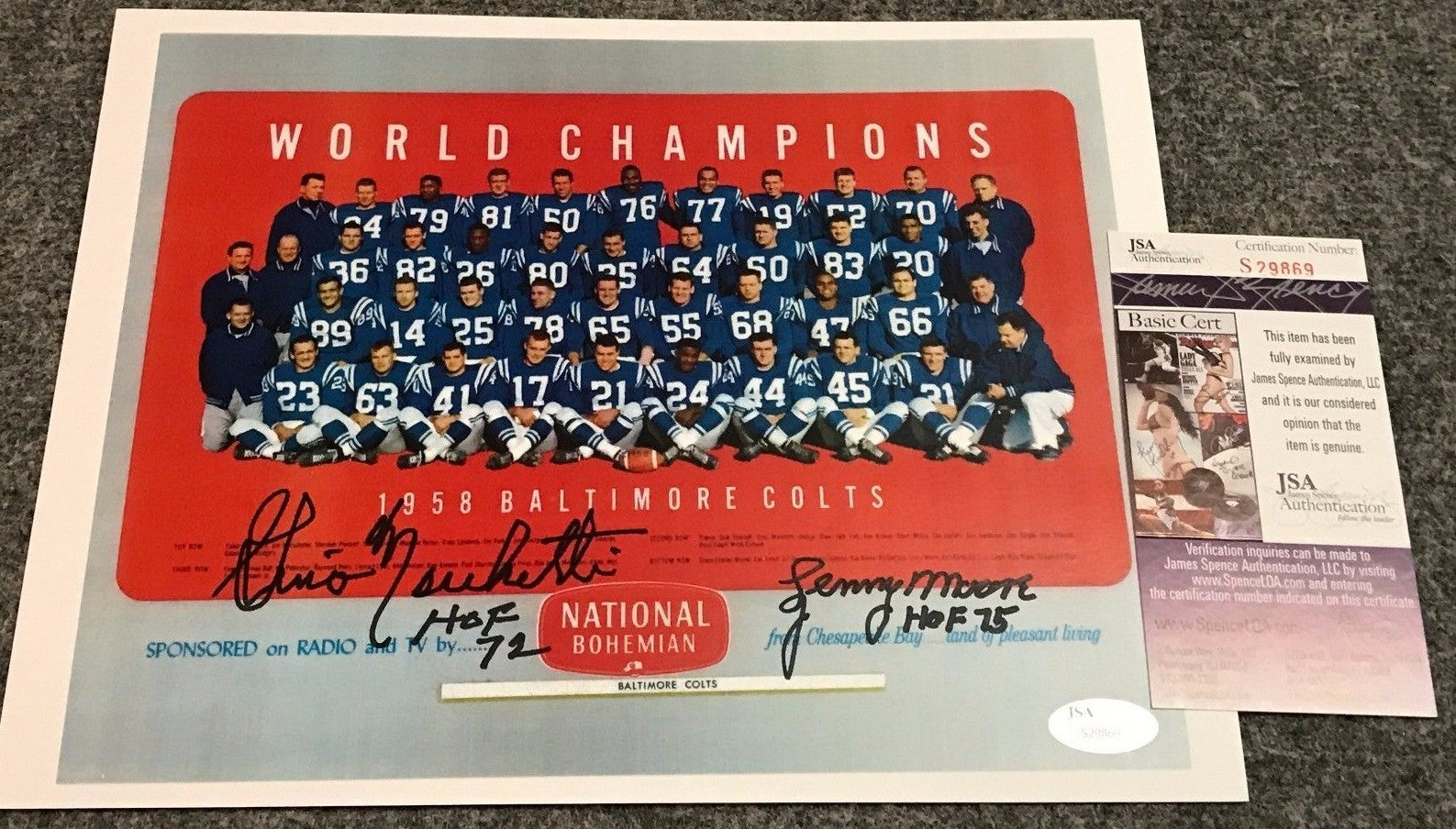 Lenny Moore And Gino Marchetti Autographed Signed Inscribed  8X10 Photo Jsa Coa