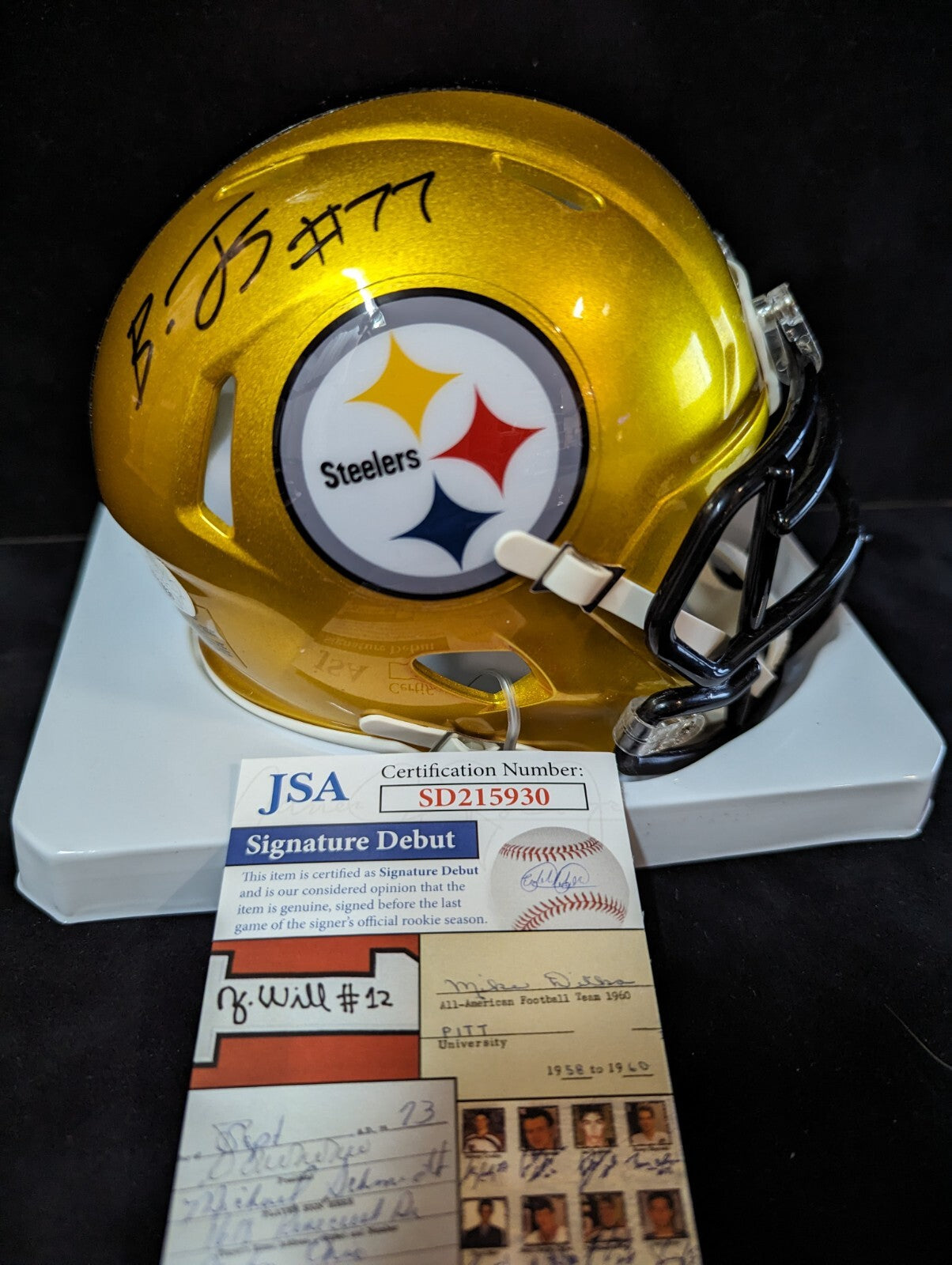 Pittsburgh Steelers Broderick Jones Autographed Flash Mini Helmet Jsa Coa