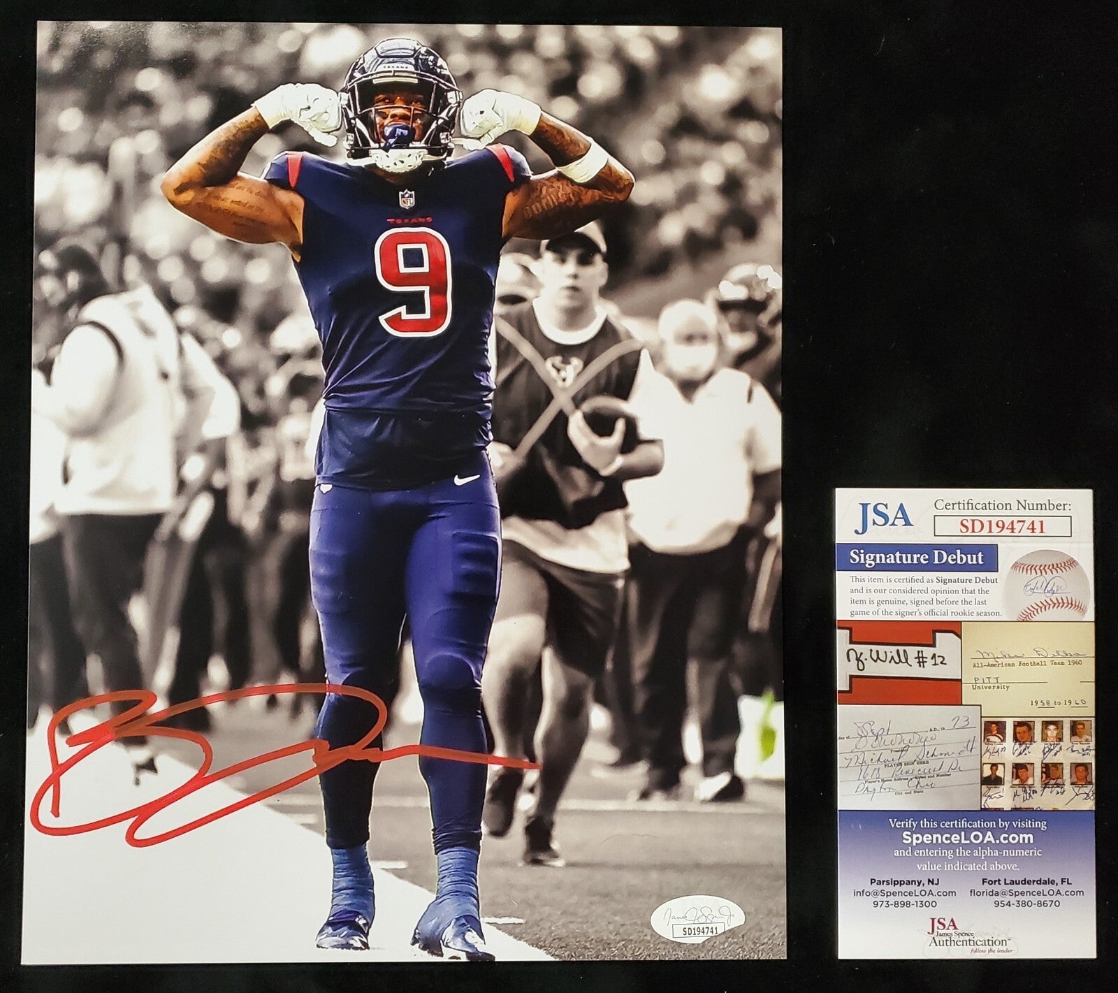 Houston Texans Brevin Jordan Autographed Signed 8X10 Photo Jsa Coa