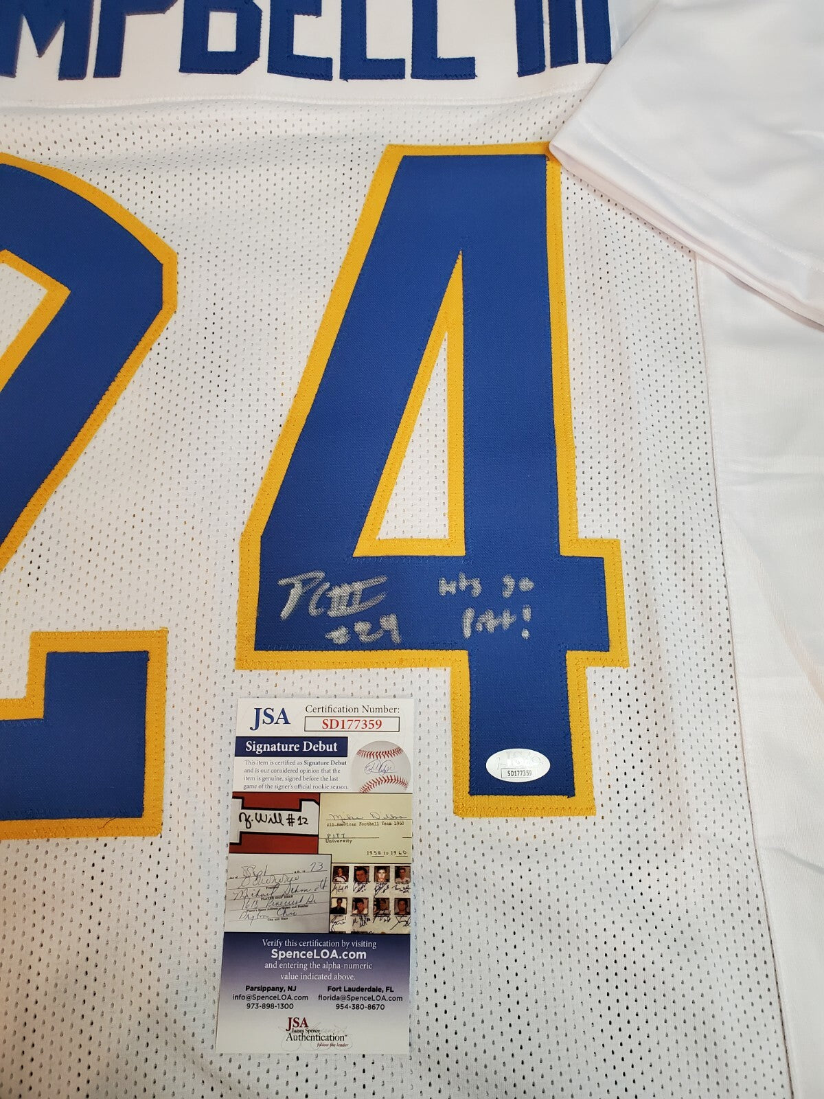 Pitt Panthers Phil Campbell Iii Signed Inscr. "Lets Go Pitt!" Jersey Jsa Coa
