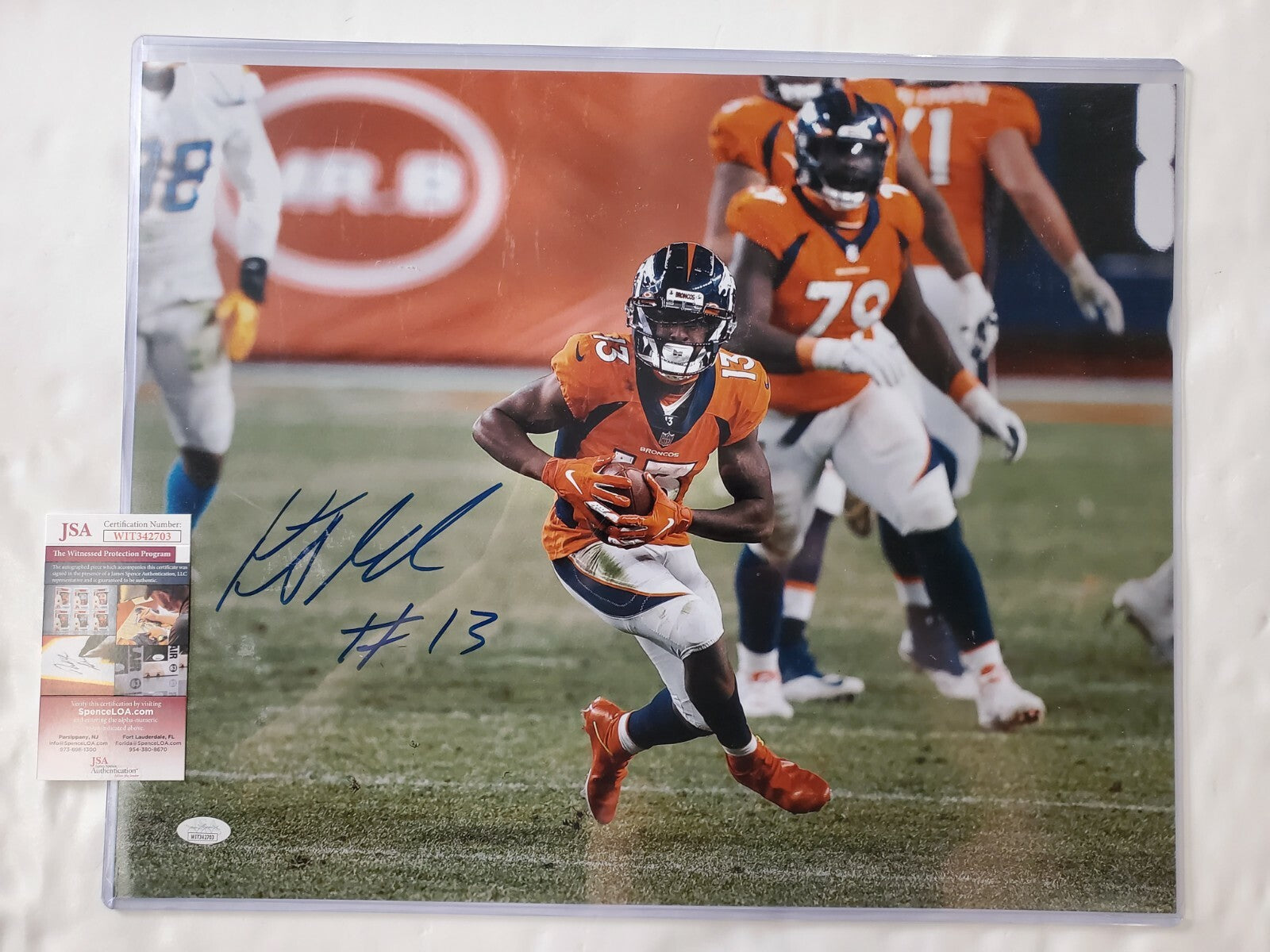 Kj Hamler Autographed Signed Denver Broncos 16X20 Photo Jsa Coa
