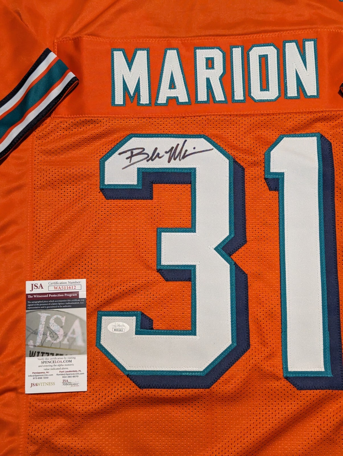 Miami Dolphins Brock Marion Autographed Signed Jersey Jsa Coa