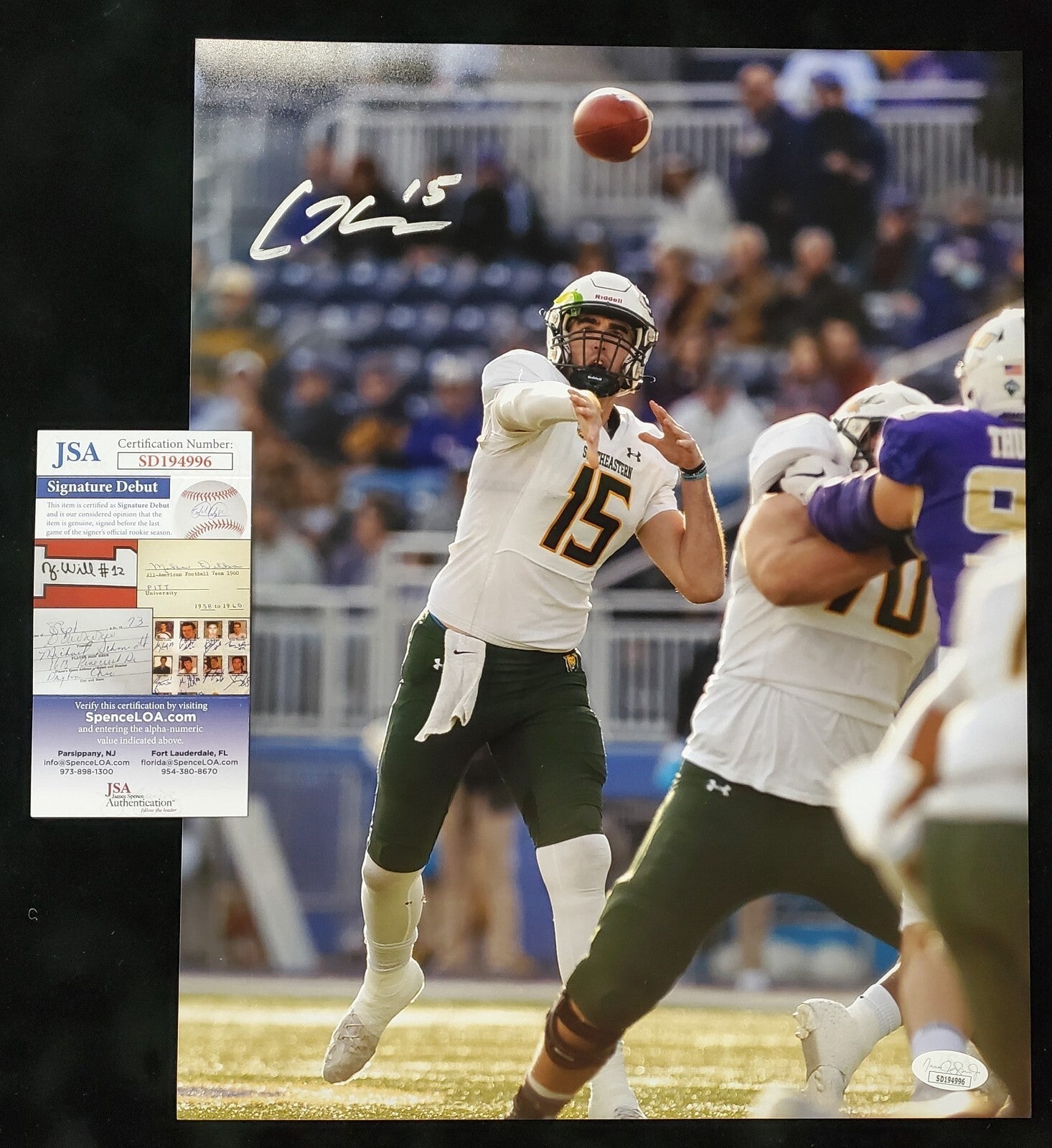 Southeastern Louisiana Lions Cole Kelley  Signed 11X14 Photo Jsa  Coa