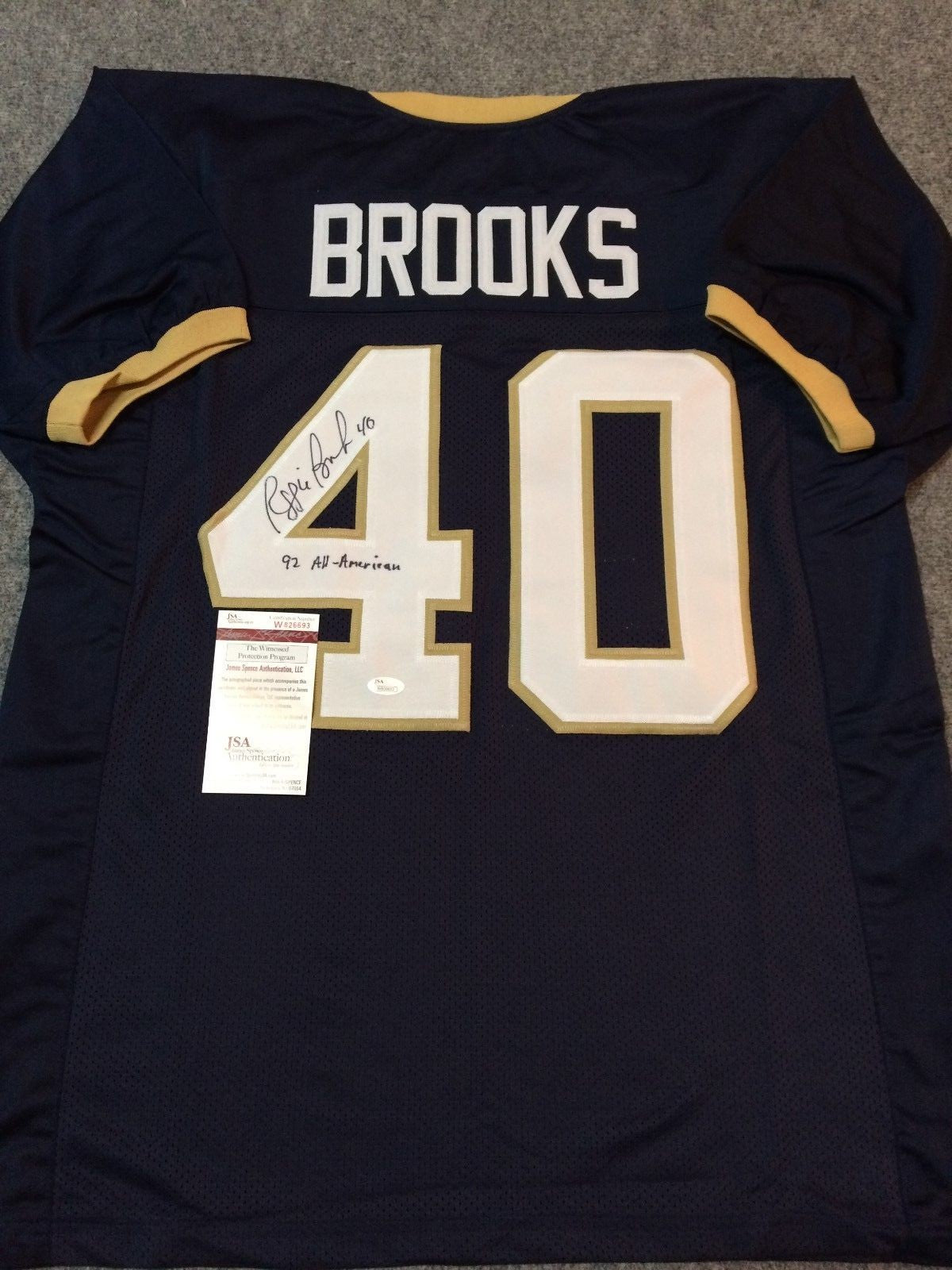 Reggie Brooks Autographed Signed Incscribed Notre Dame Jersey Jsa Coa