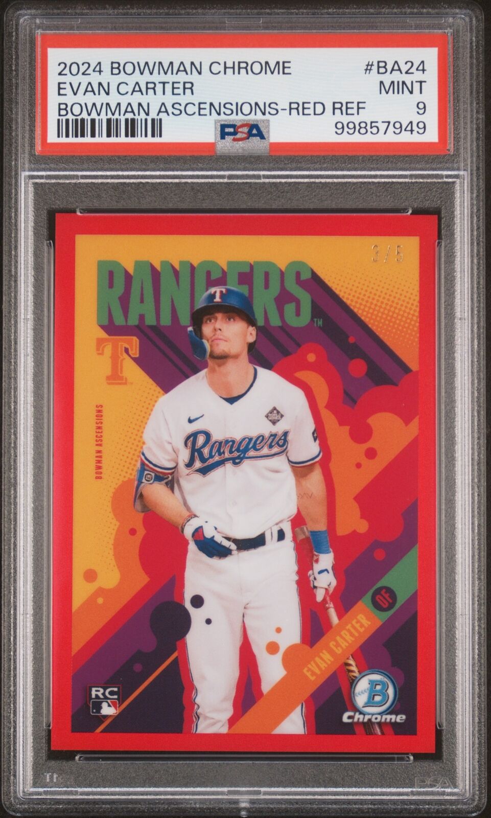 2024 Bowman Chrome Evan Carter /5 Bowman Ascensions-Red Ref PSA 9
