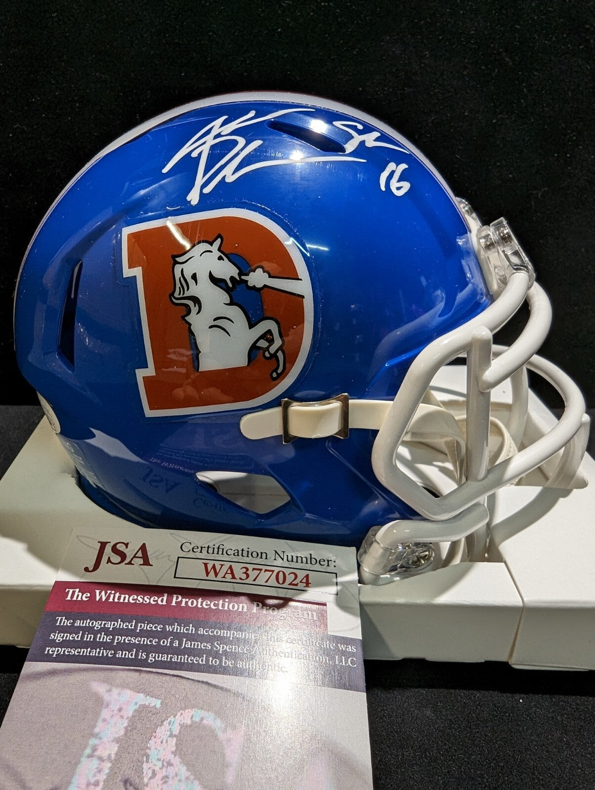 Denver Broncos Jake Plummer Autographed Throwback Mini Helmet Jsa Coa