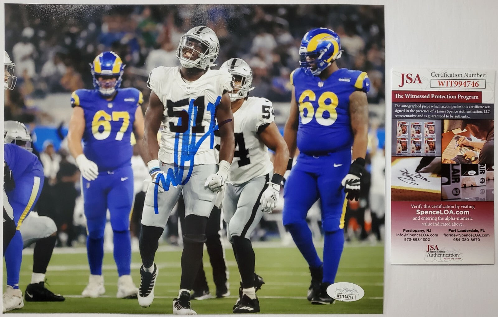 Las Vegas Raiders Malcolm Koonce Autographed 8X10 Photo Jsa Coa