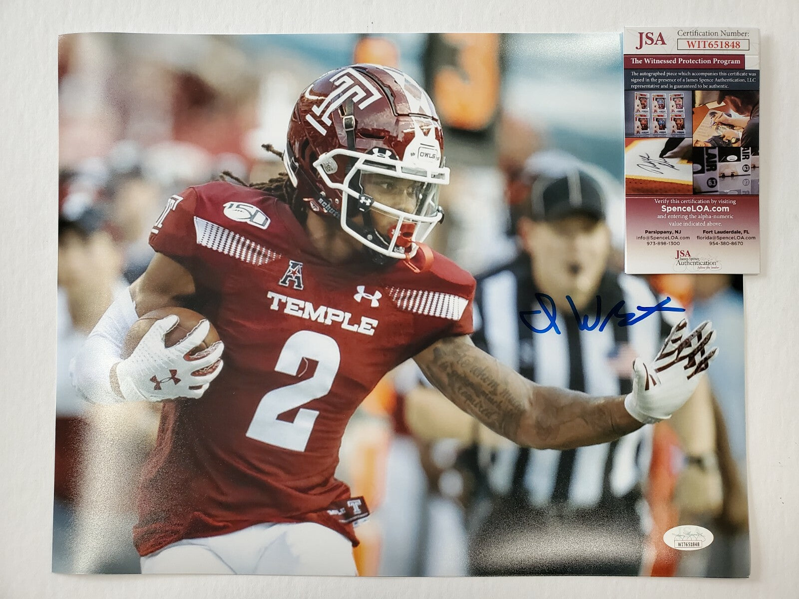 Temple Owls Isaiah Wright Autographed Signed 11X14 Photo Jsa Coa