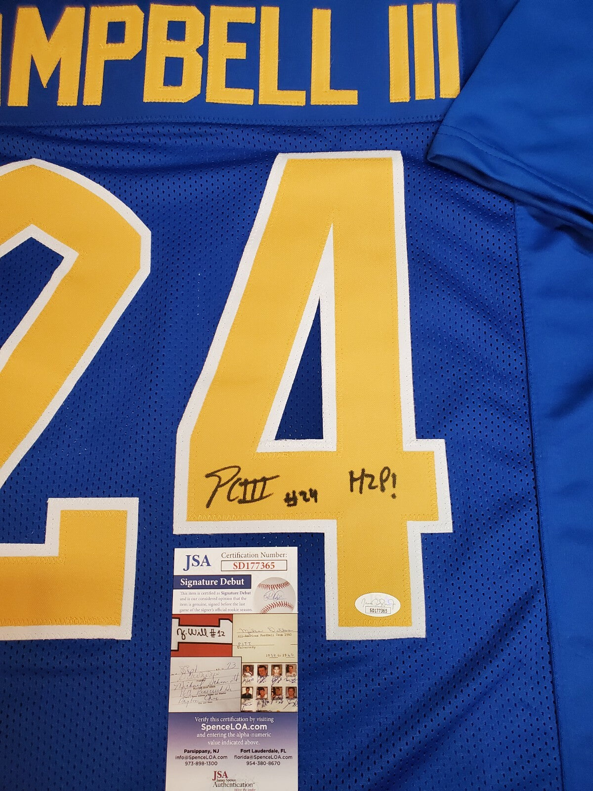 Pitt Panthers Phil Campbell Iii Signed Inscribed "H2p!" Jersey Jsa Coa