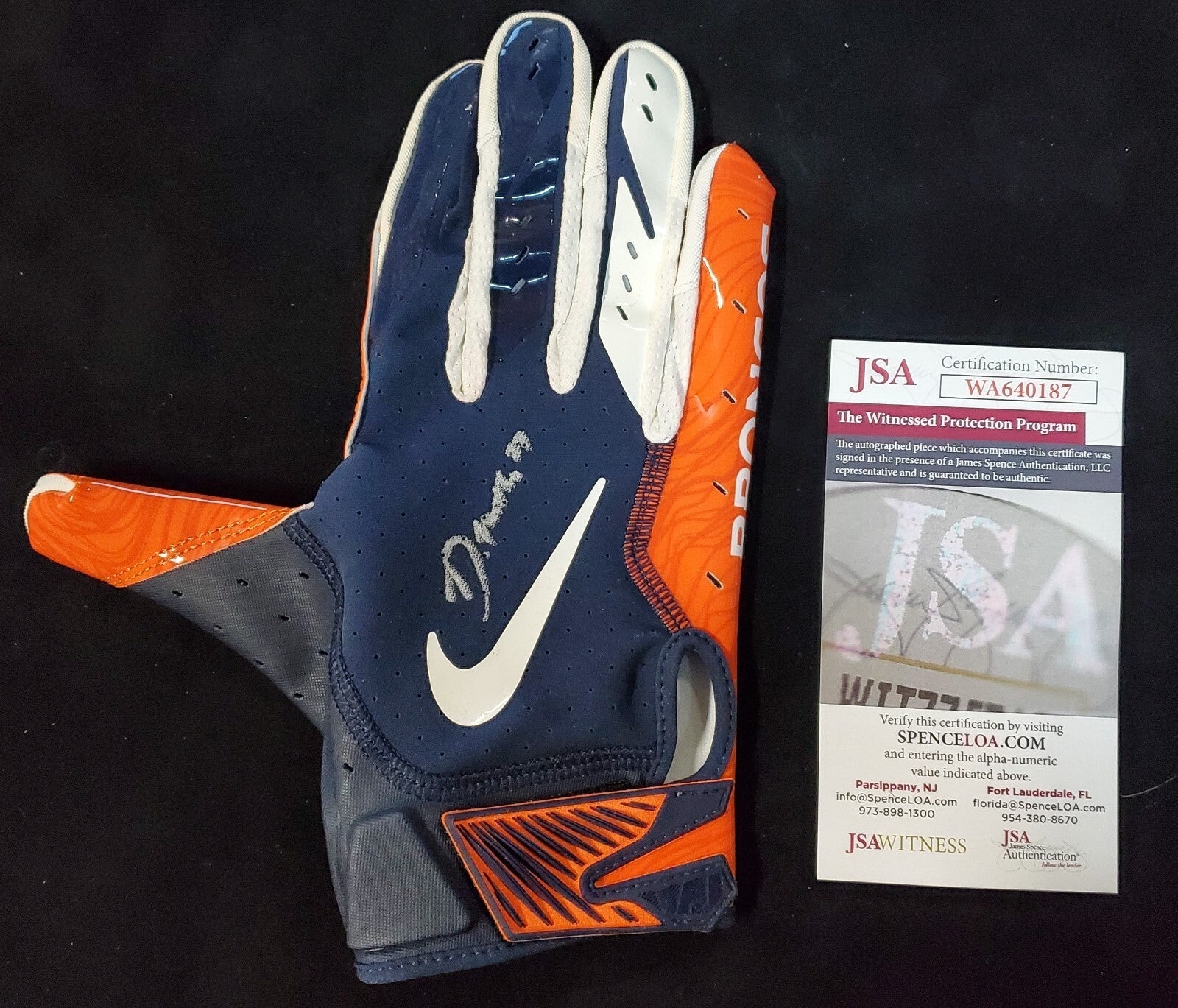 Denver Broncos Damarri Mathis Autographed Signed Glove Jsa Coa