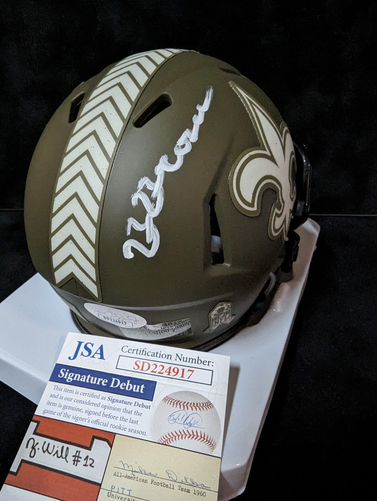 New Orleans Saints Bryan Bresee Signed Salute To Service Mini Helmet Jsa Coa
