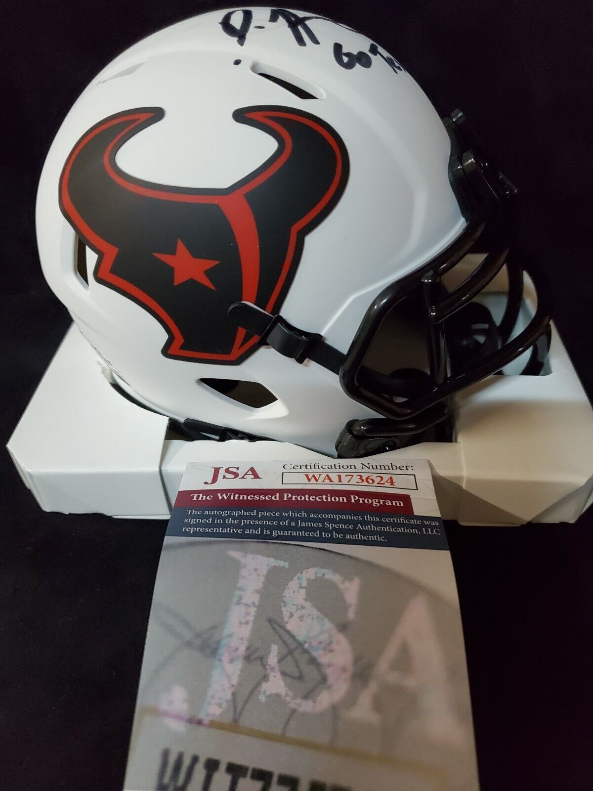Houston Texans Daesean Hamilton Signed Inscribed Lunar Mini Helmet Jsa Coa