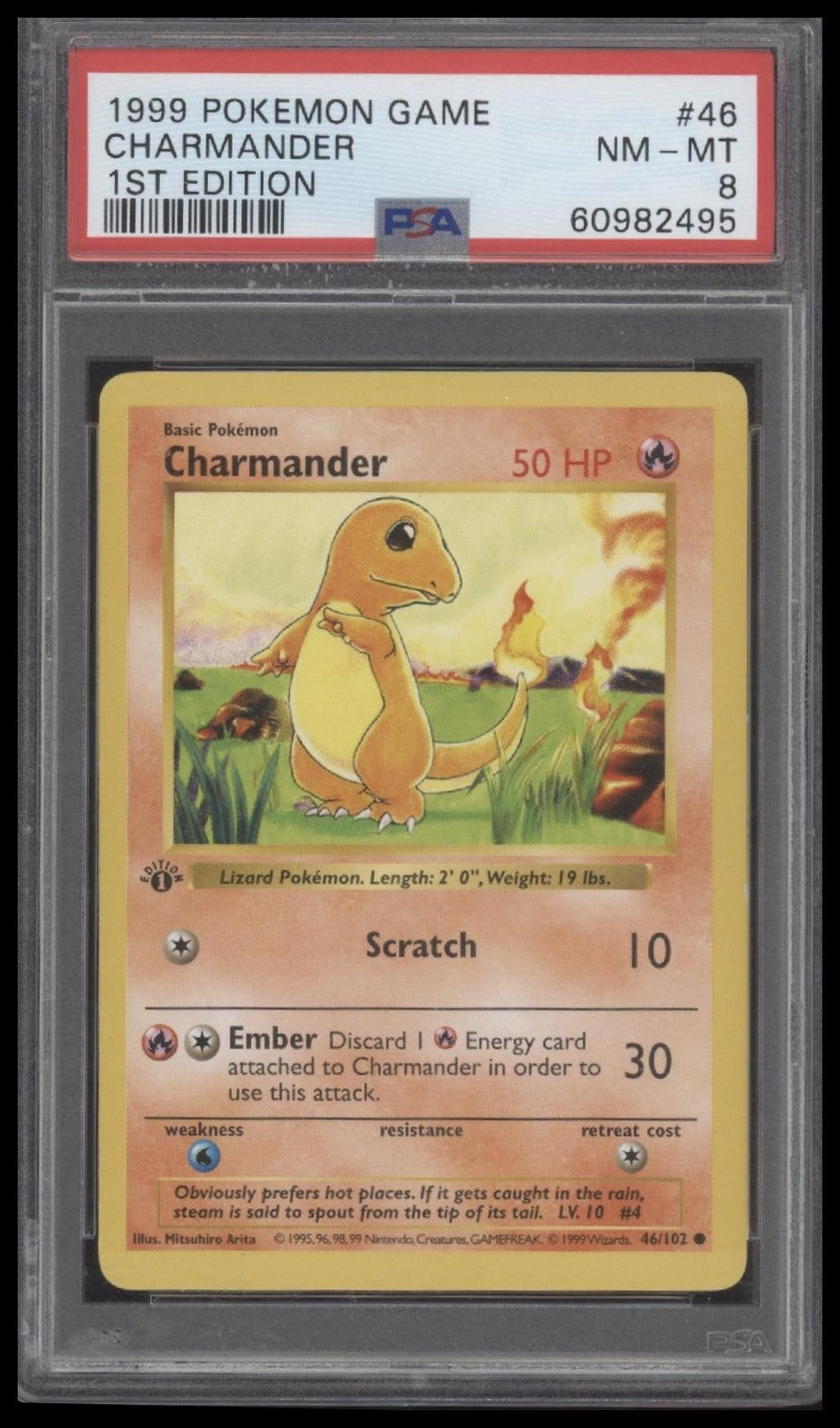 Charmander 1999 Pokemon Game #46 1st Edition PSA 8