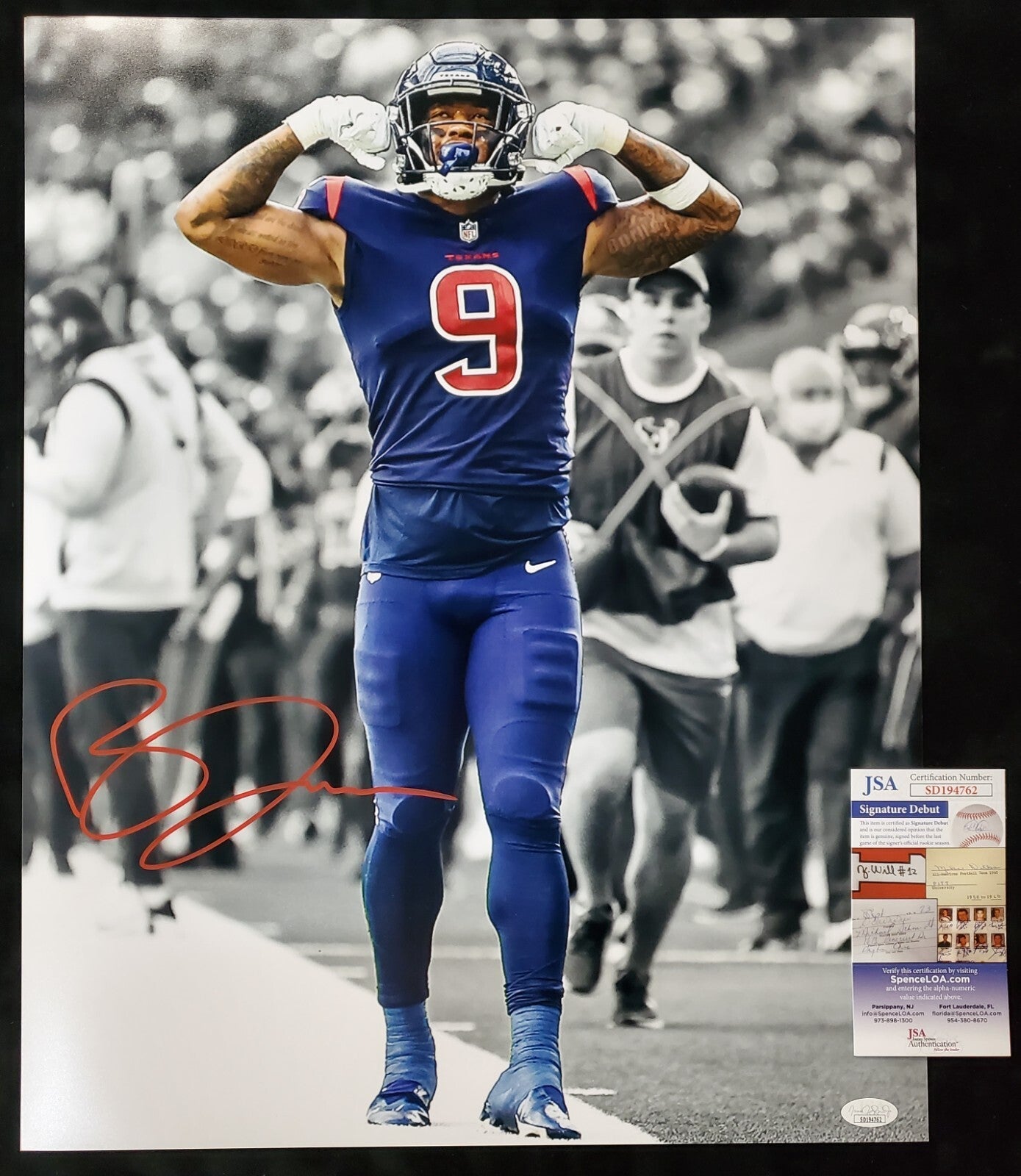 Houston Texans Brevin Jordan Autographed Signed 16X20 Photo Jsa Coa