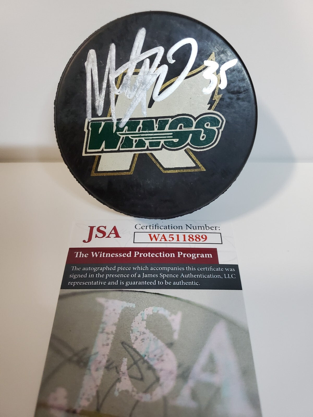 Michigan K-Wings Marty Turco Signed Logo Puck Jsa Coa