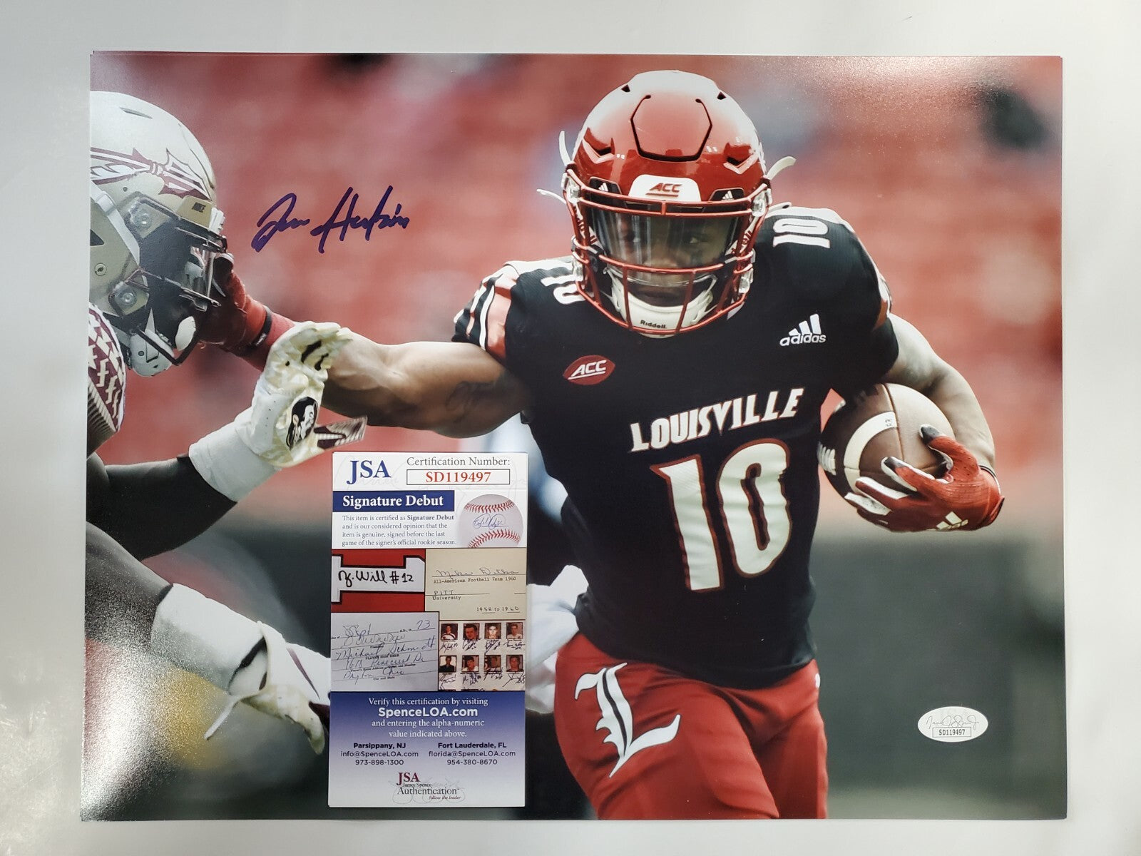 Louisville Cardinals Javian Hawkins Autographed 11X14 Photo Jsa Coa
