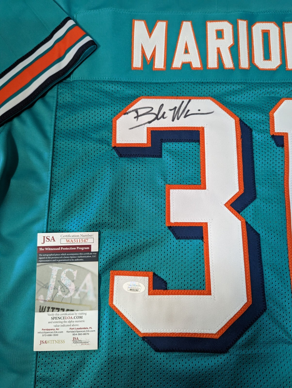 Miami Dolphins Brock Marion Autographed Signed Jersey Jsa Coa