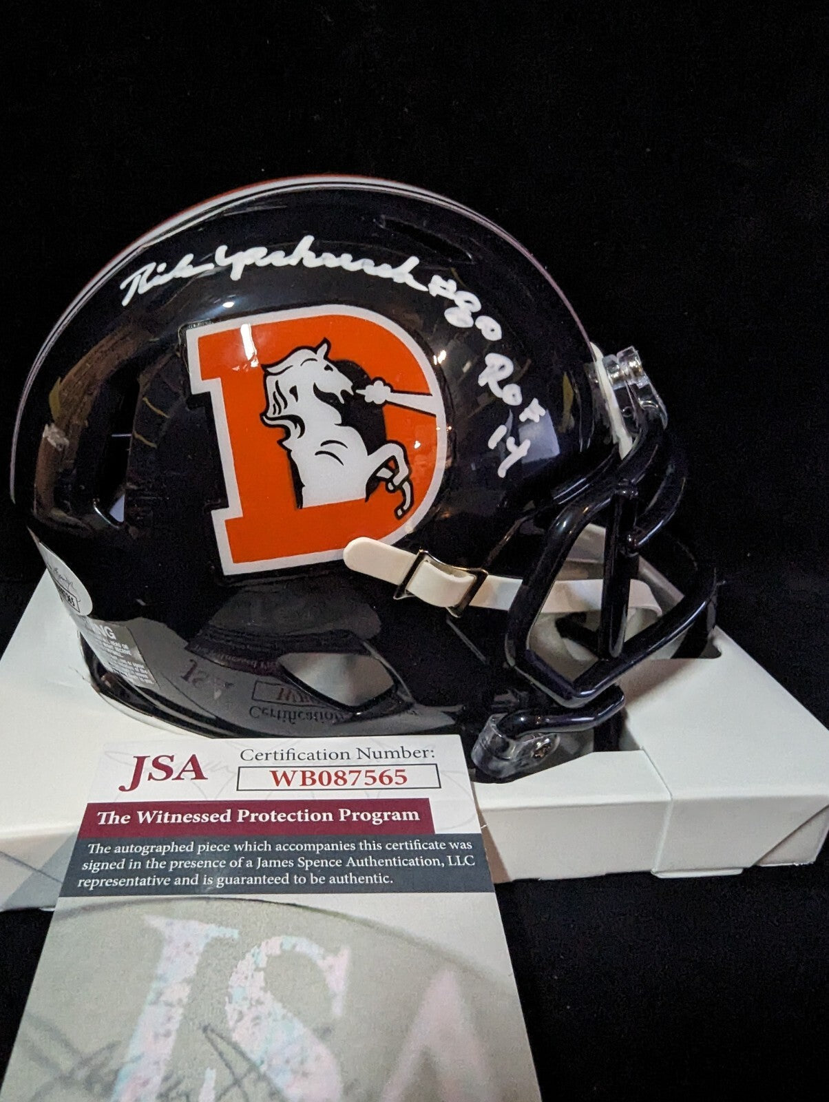 Denver Broncos Rick Upchurch Autographed Inscribed Throwback Mini Helmet Jsa Coa