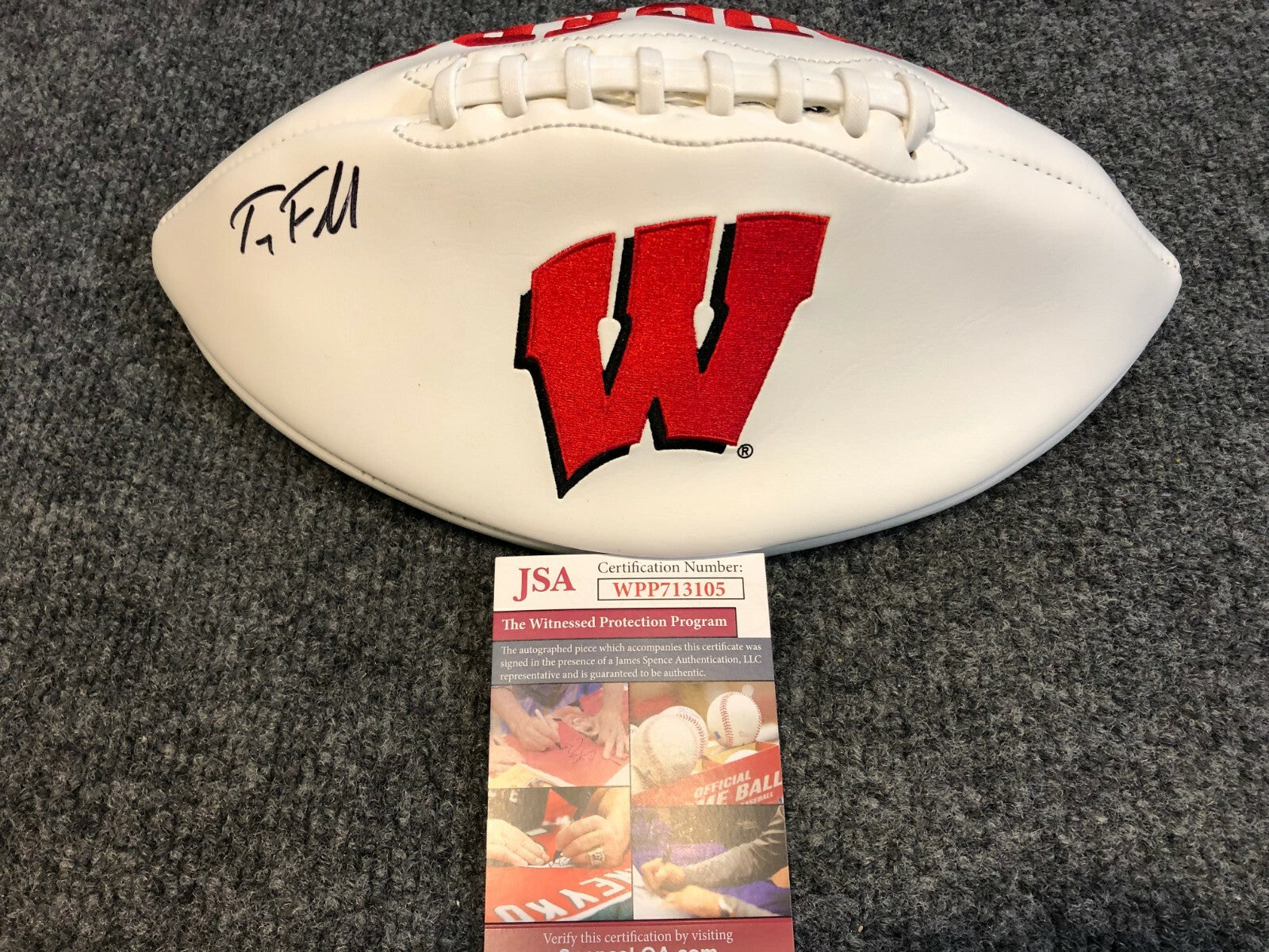 Wisconsin Badgers Troy Fumagalli Autographed Signed Logo Football Jsa Coa