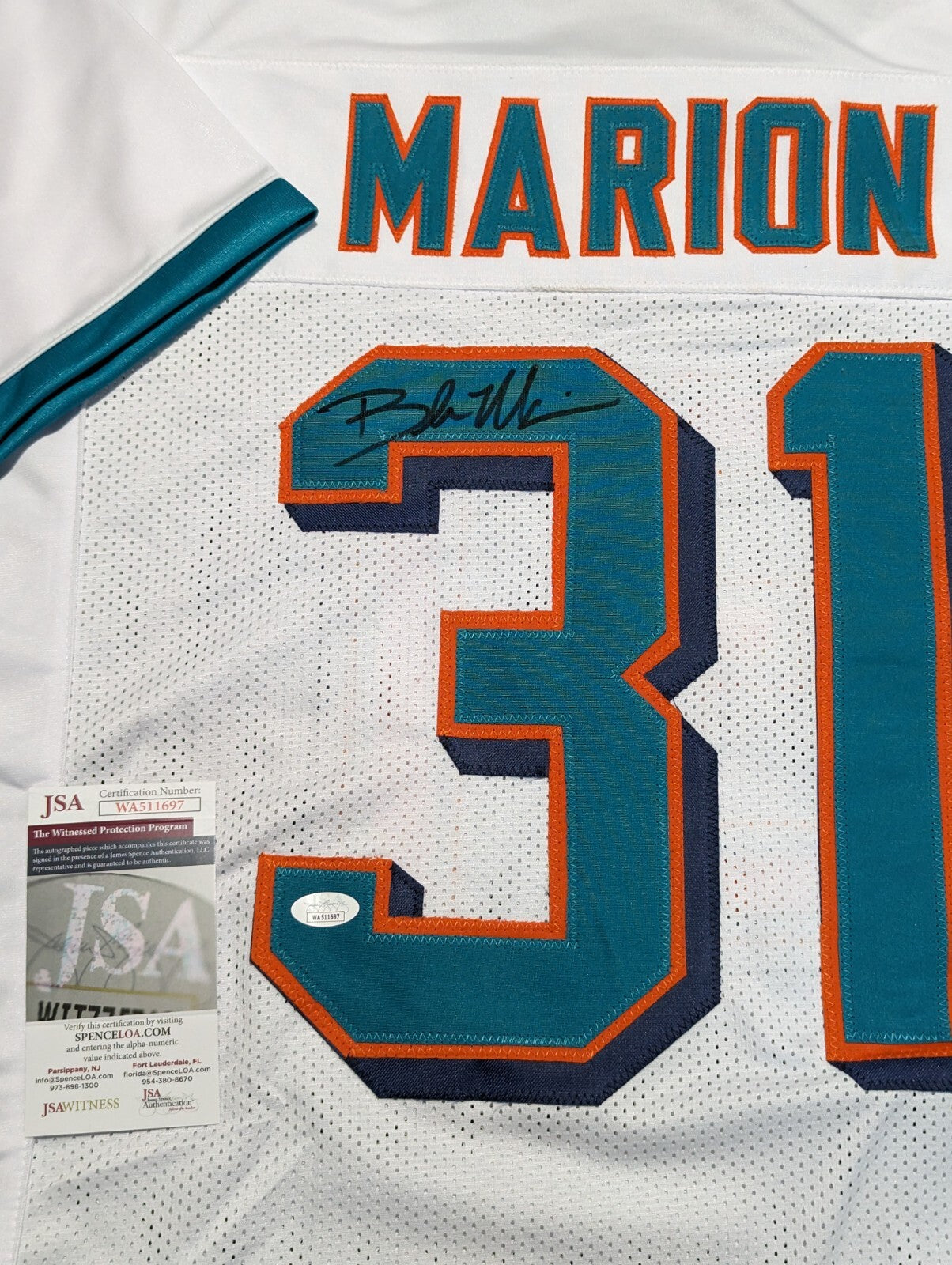 Miami Dolphins Brock Marion Autographed Signed Jersey Jsa Coa