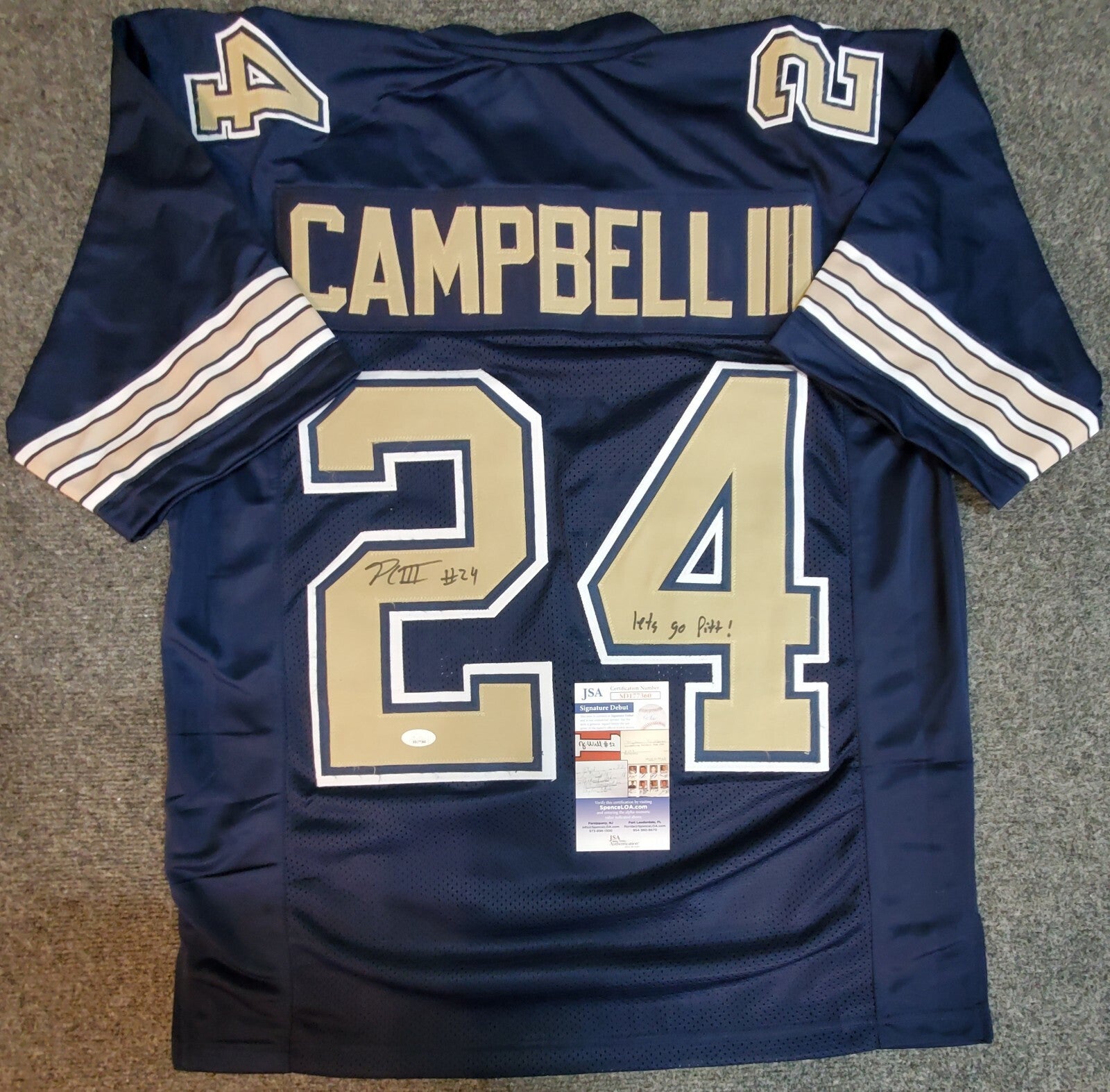 Pitt Panthers Phil Campbell Iii Signed Inscr. "Lets Go Pitt!" Jersey Jsa Coa