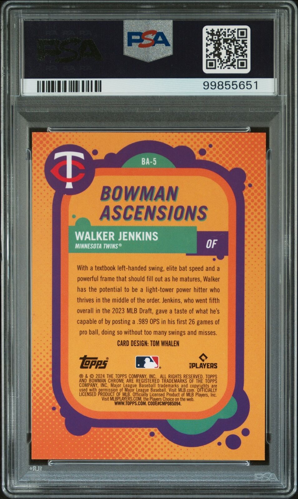 2024 Bowman Chrome #BA5 Walker Jenkins Bowman Ascensions-Gold Ref PSA 10