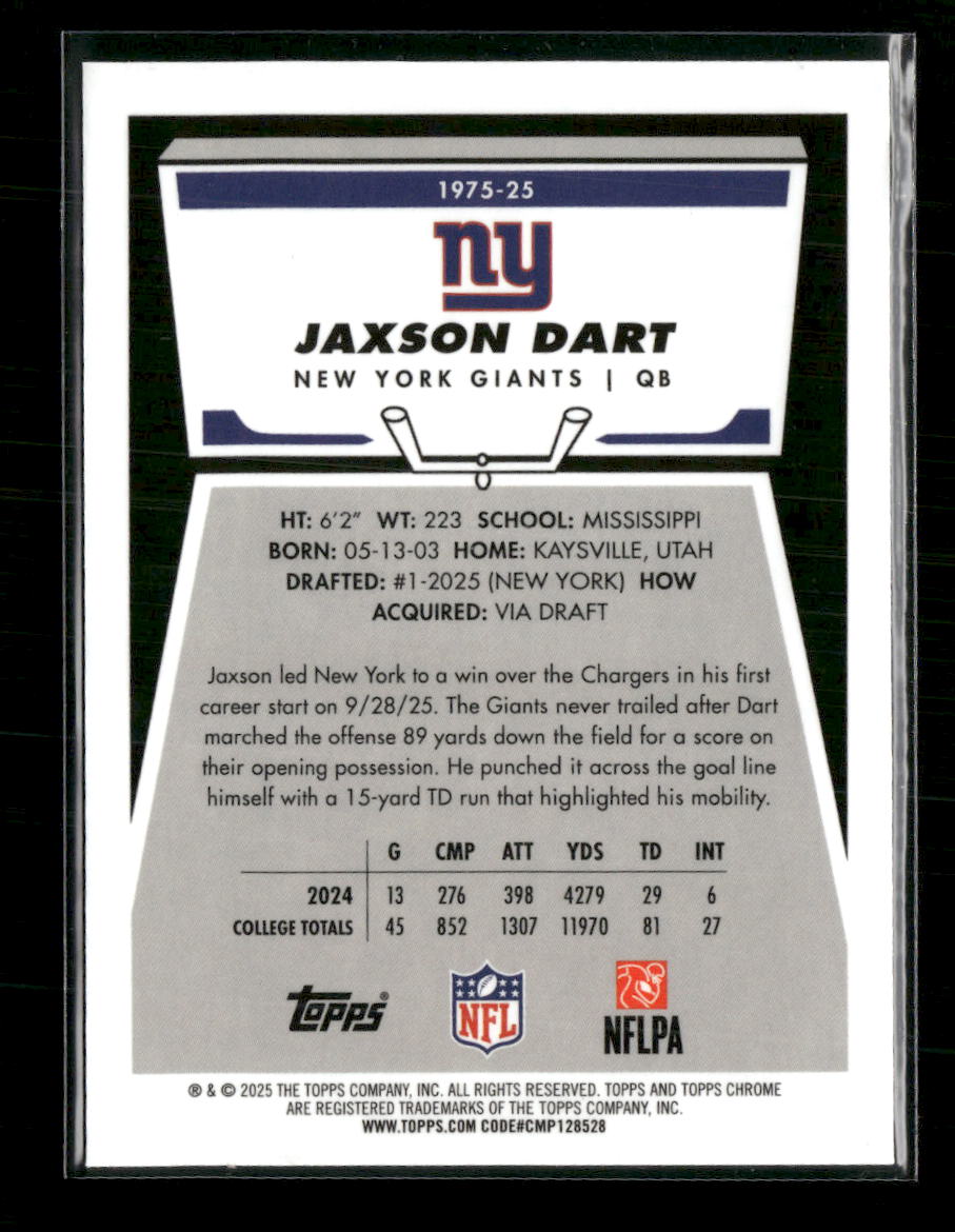 2025 Topps Chrome 1975 Topps Jaxson Dart #1975-25