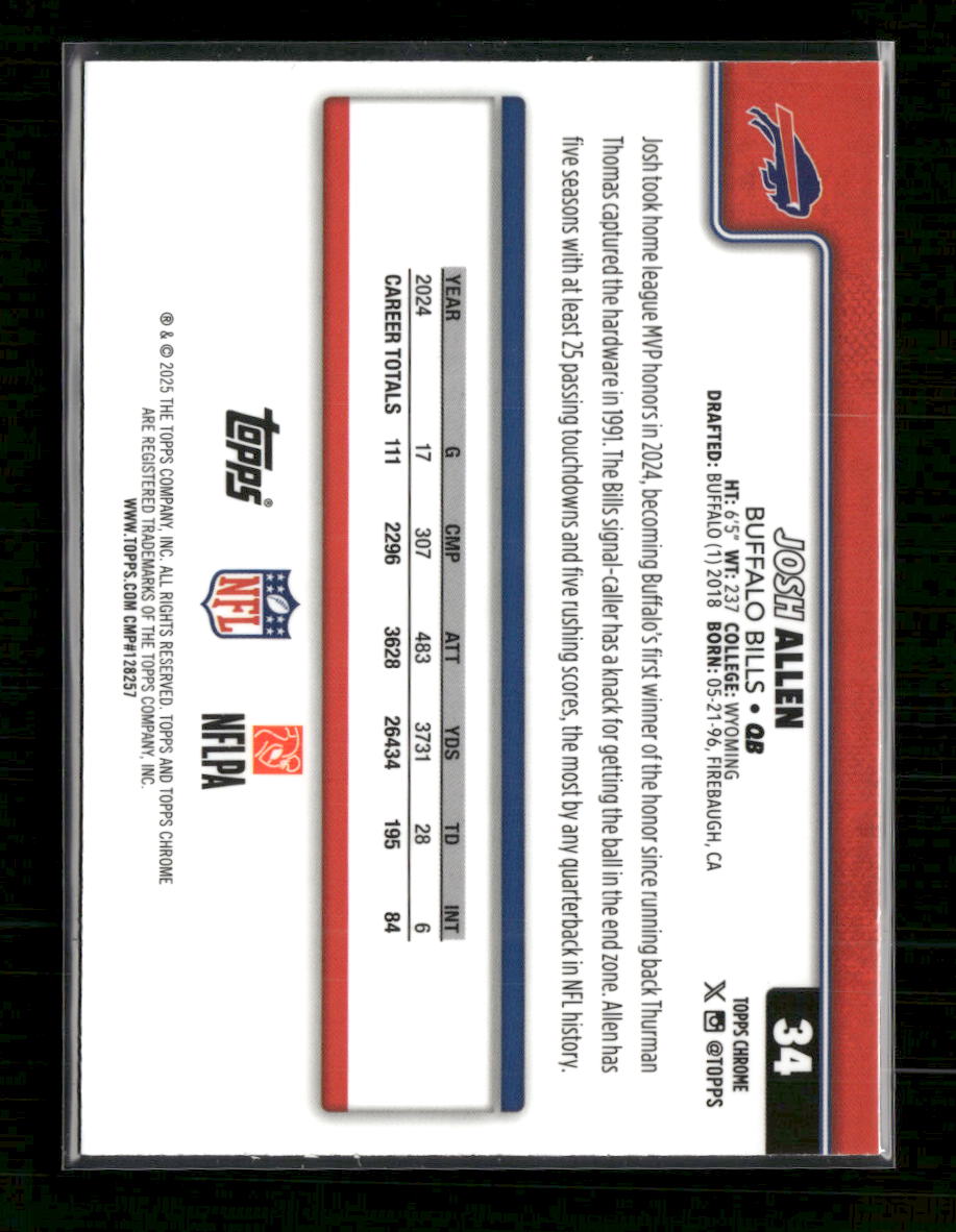 2025 Topps Chrome Green Wave Refractor Josh Allen #/99 #34