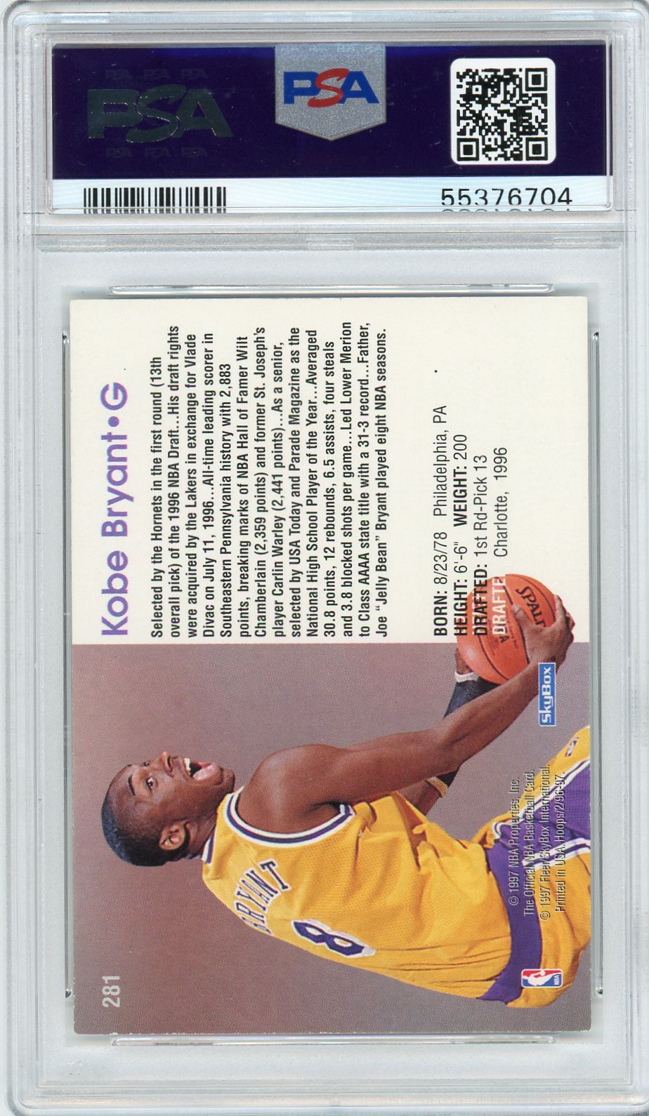 1996 Hoops Kobe Bryant 8 PSA #281