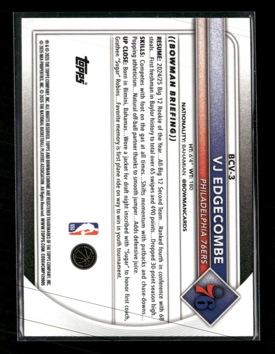 2025-26 Bowman Chrome Burgundy Mojo Refractor VJ Edgecombe #/275 #BCV-3