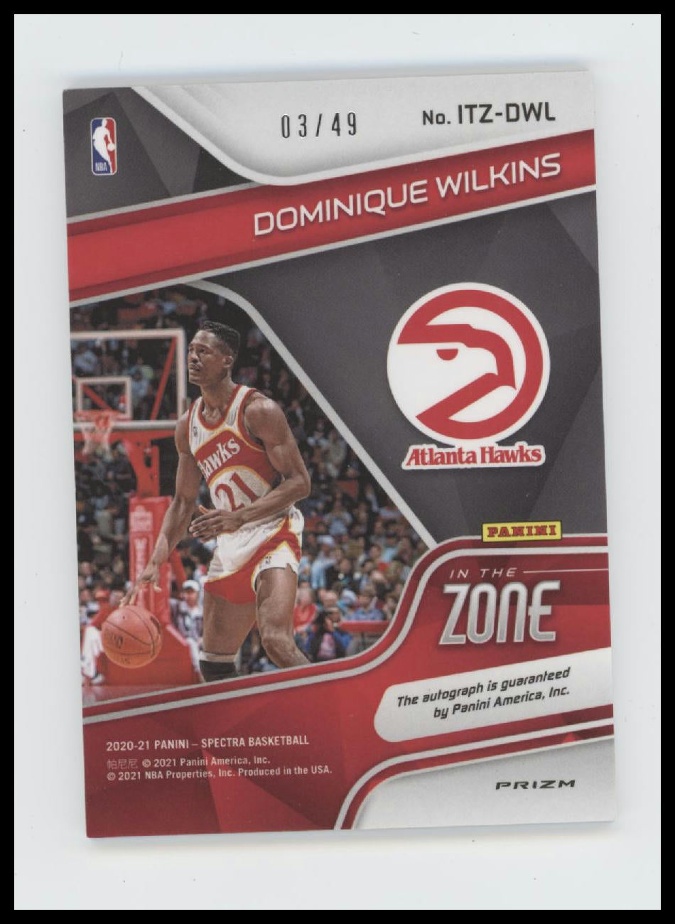 2020-21 Panini Spectra In The Zone Dominique Wilkins #/49 Auto #ITZ-DWL