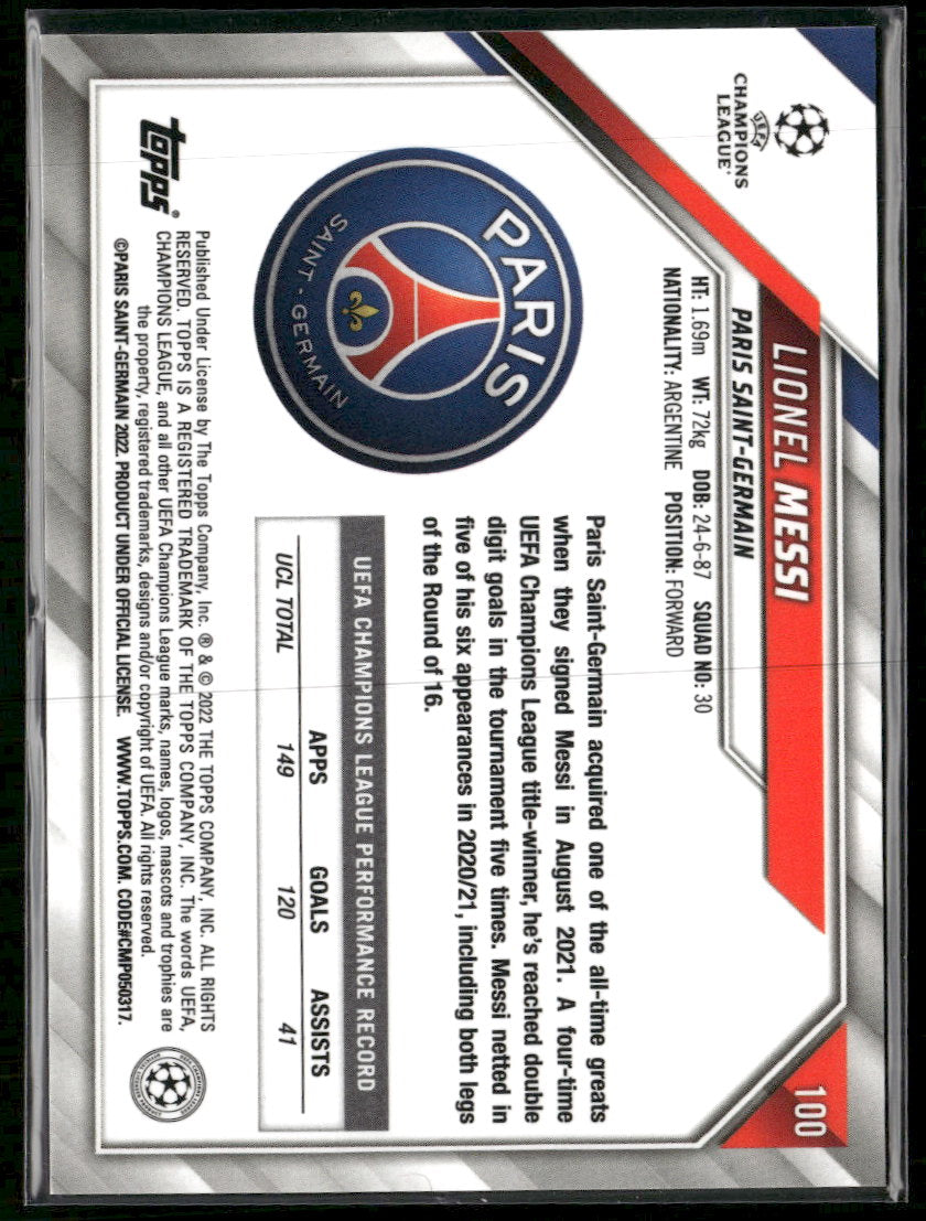 2021-22 Topps Chrome Sapphire Edition UEFA Champions League Lionel Messi #100