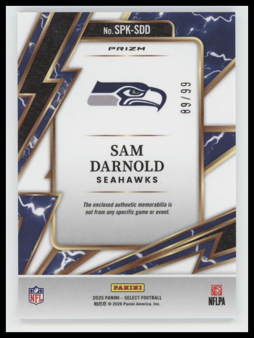 2025 Panini Select Sparks White Prizm Sam Darnold #/99 #SPK-SDD