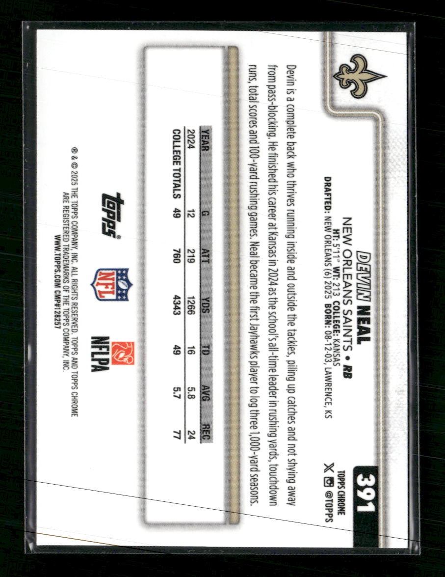 2025 Topps Chrome Football Leather Red Devin Neal Rookie #/5 #391