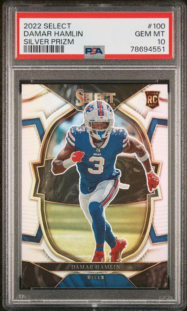 Graded 2022 Panini Select Damar Hamlin #100 Silver Prizm Rookie RC Football Card PSA 10 Gem Mint