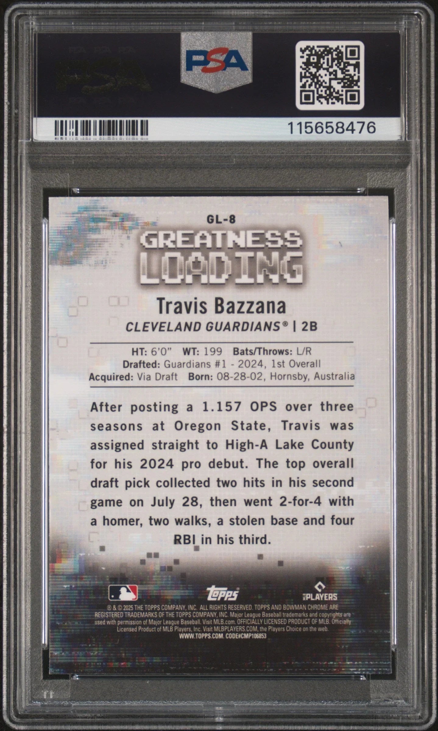 Graded 2025 Topps Bowman Travis Bazzana #GL8 Greatness Loading Rookie RC Baseball Card PSA 10 Gem Mint