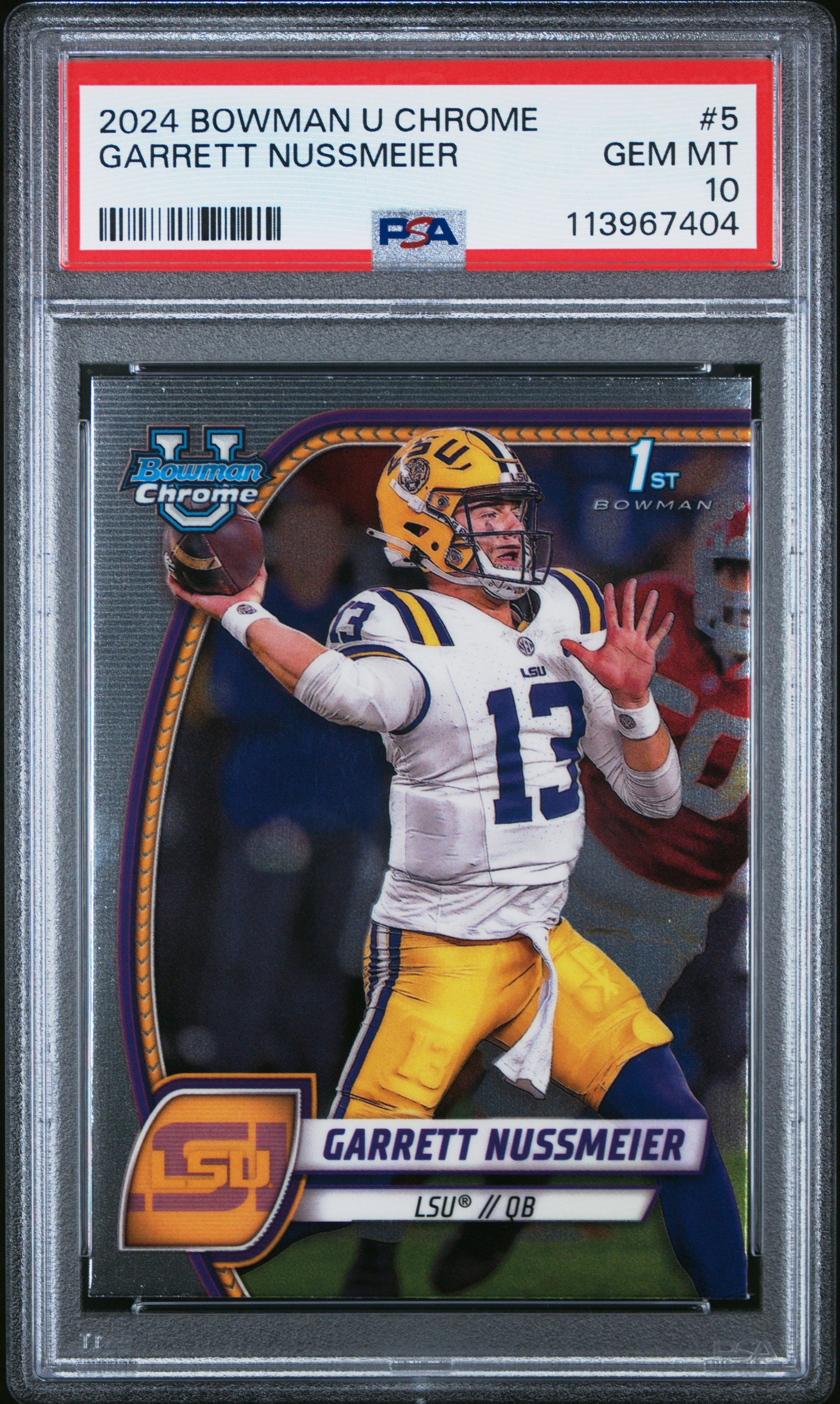 Graded 2024 Topps Bowman U Chrome Garrett Nussmeier #5 Rookie RC Football Card PSA 10 Gem Mint