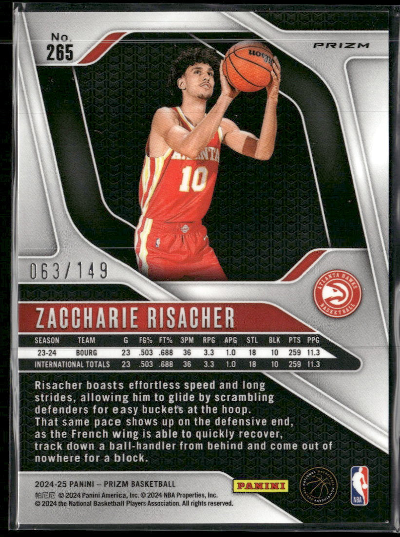 2024-25 Panini Prizm Prizms Purple Ice Zaccharie Risacher #/149 #265