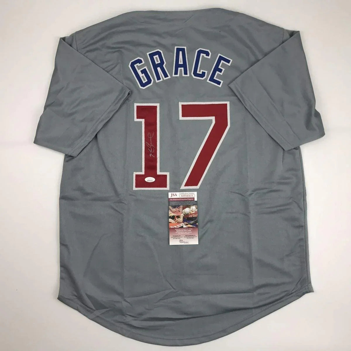 Autographed/Signed Mark Grace Chicago Grey Baseball Jersey JSA COA