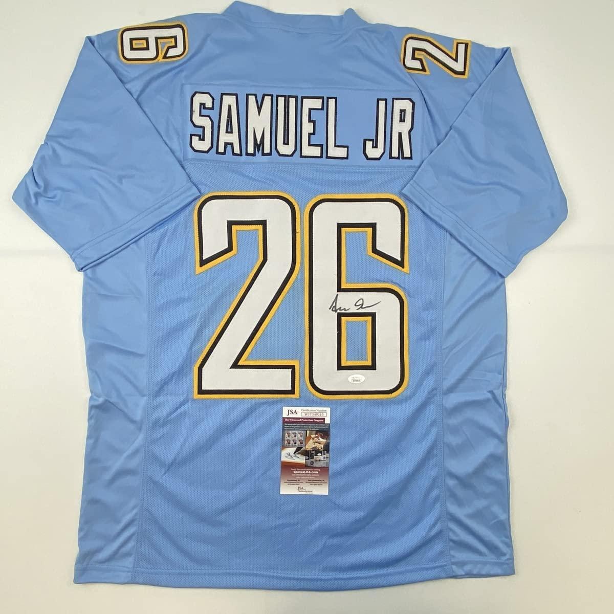 Autographed/Signed Asante Samuel Jr. Los Angeles LA Powder Blue Football Jersey JSA COA