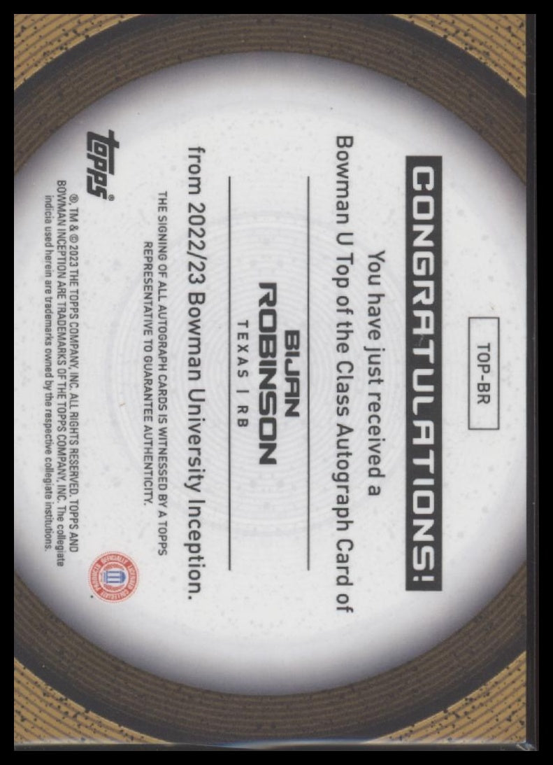 2022-23 Bowman University Inception Top of the Class Auto Bijan Robinson /100
