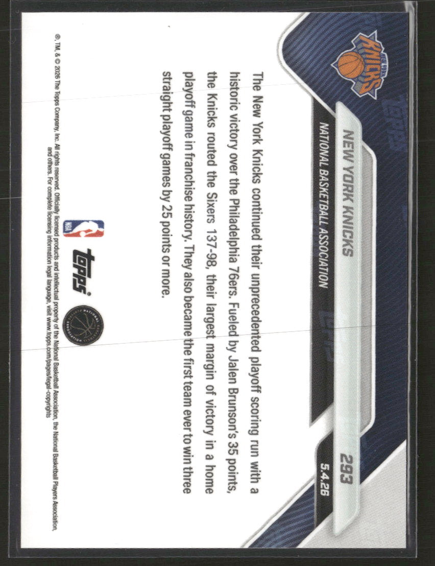 2025-26 Topps Now New York Knicks #293