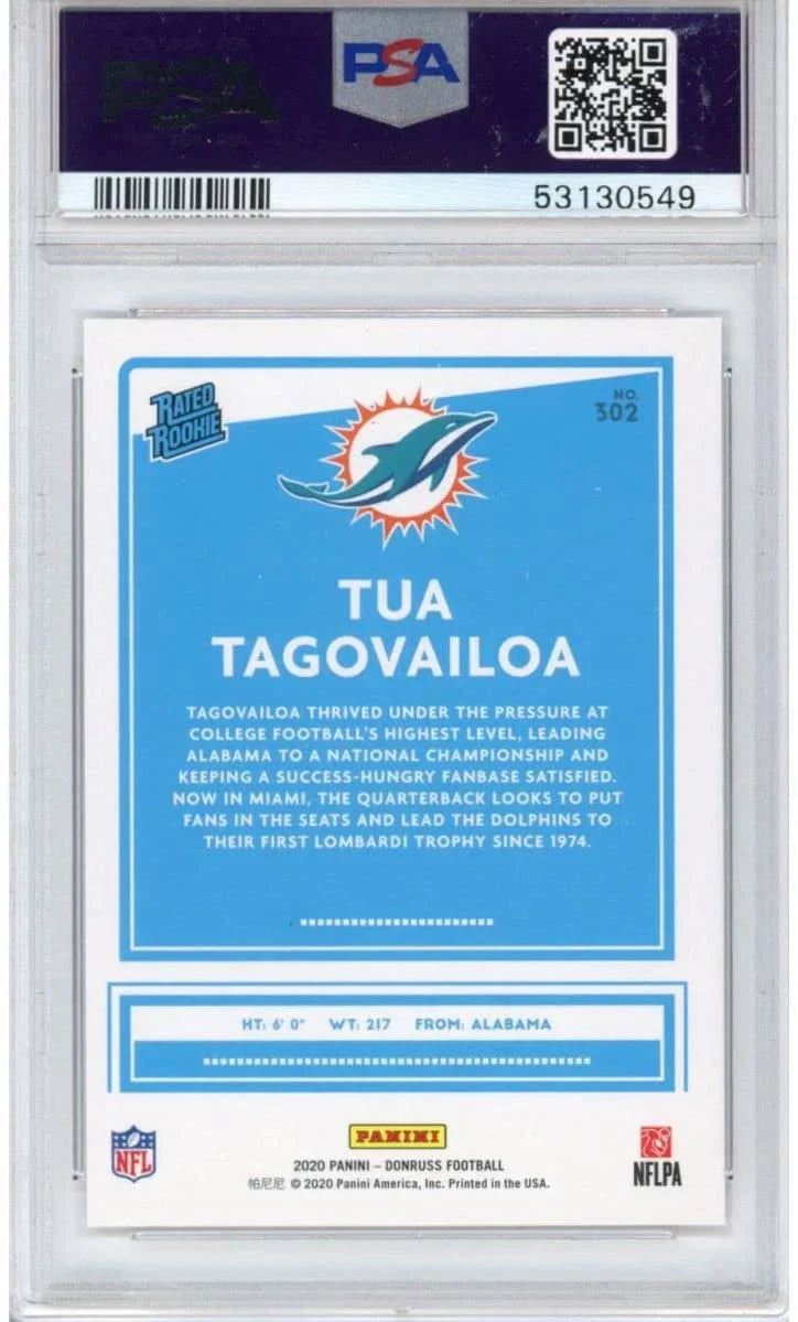 Graded 2020 Panini Donruss Tua Tagovailoa #302 Rookie RC Football Card PSA 10 Gem Mint