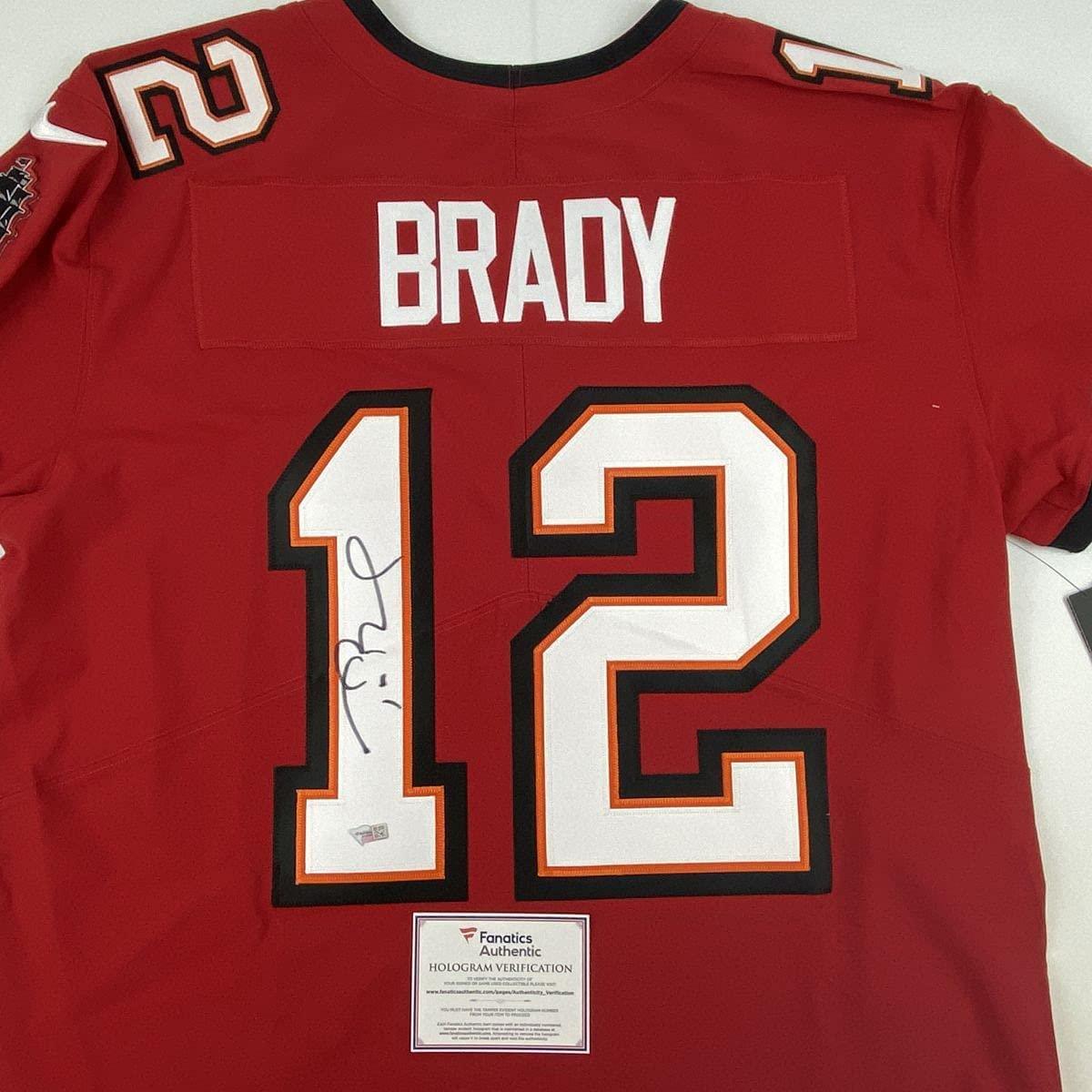 Autographed/Signed Tom Brady Tampa Bay Buccaneers Red Authentic Nike Elite Football Jersey Fanatics COA