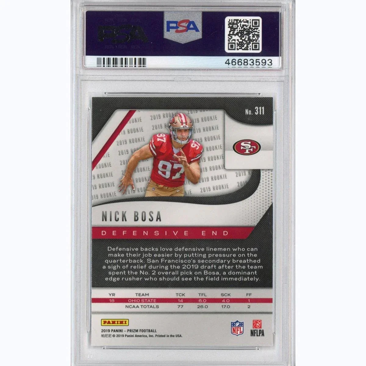 Graded 2019 Panini Prizm Nick Bosa #311 Rookie RC Football Card PSA 10 Gem Mint