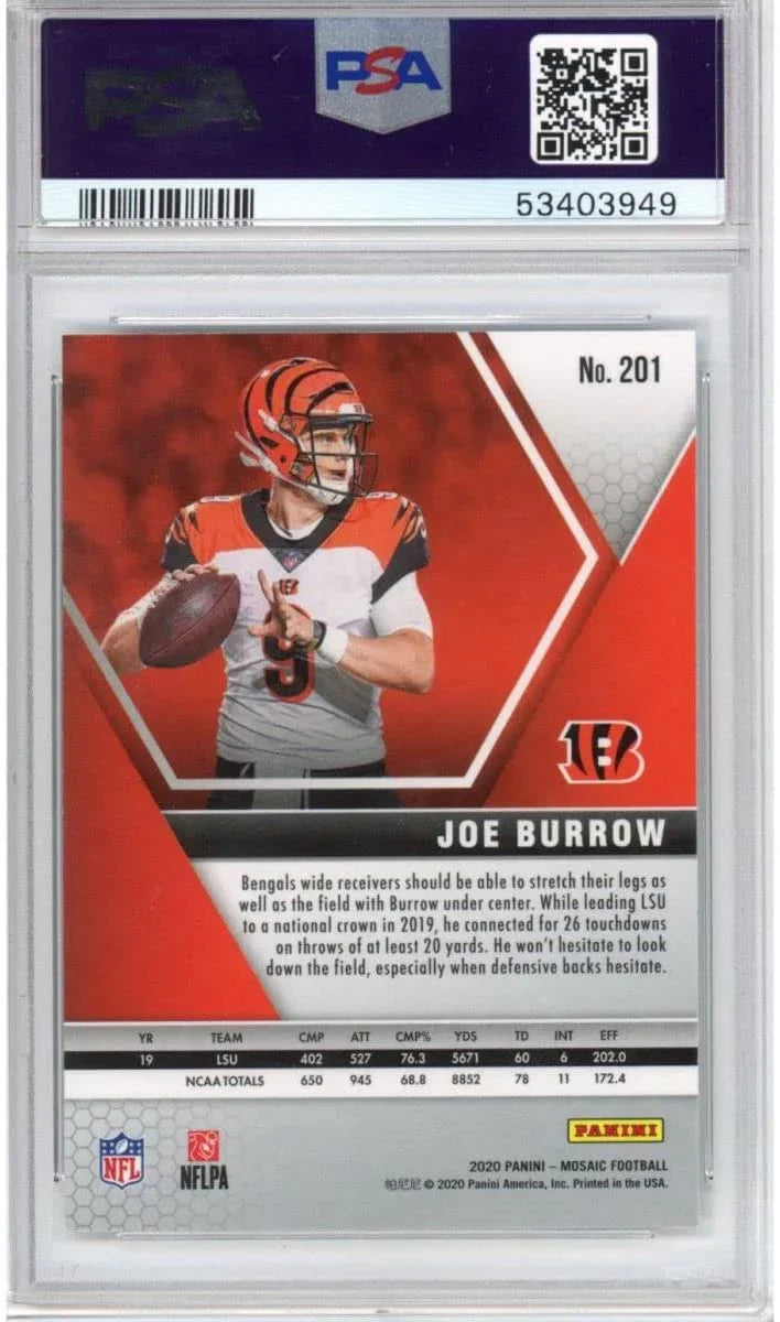 Graded 2020 Panini Mosaic Joe Burrow #201 Rookie RC Football Card PSA 10 Gem Mint