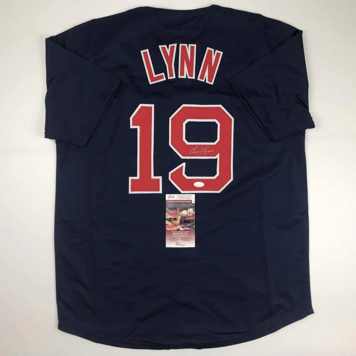 Autographed/Signed Fred Lynn Boston Blue Baseball Jersey JSA COA